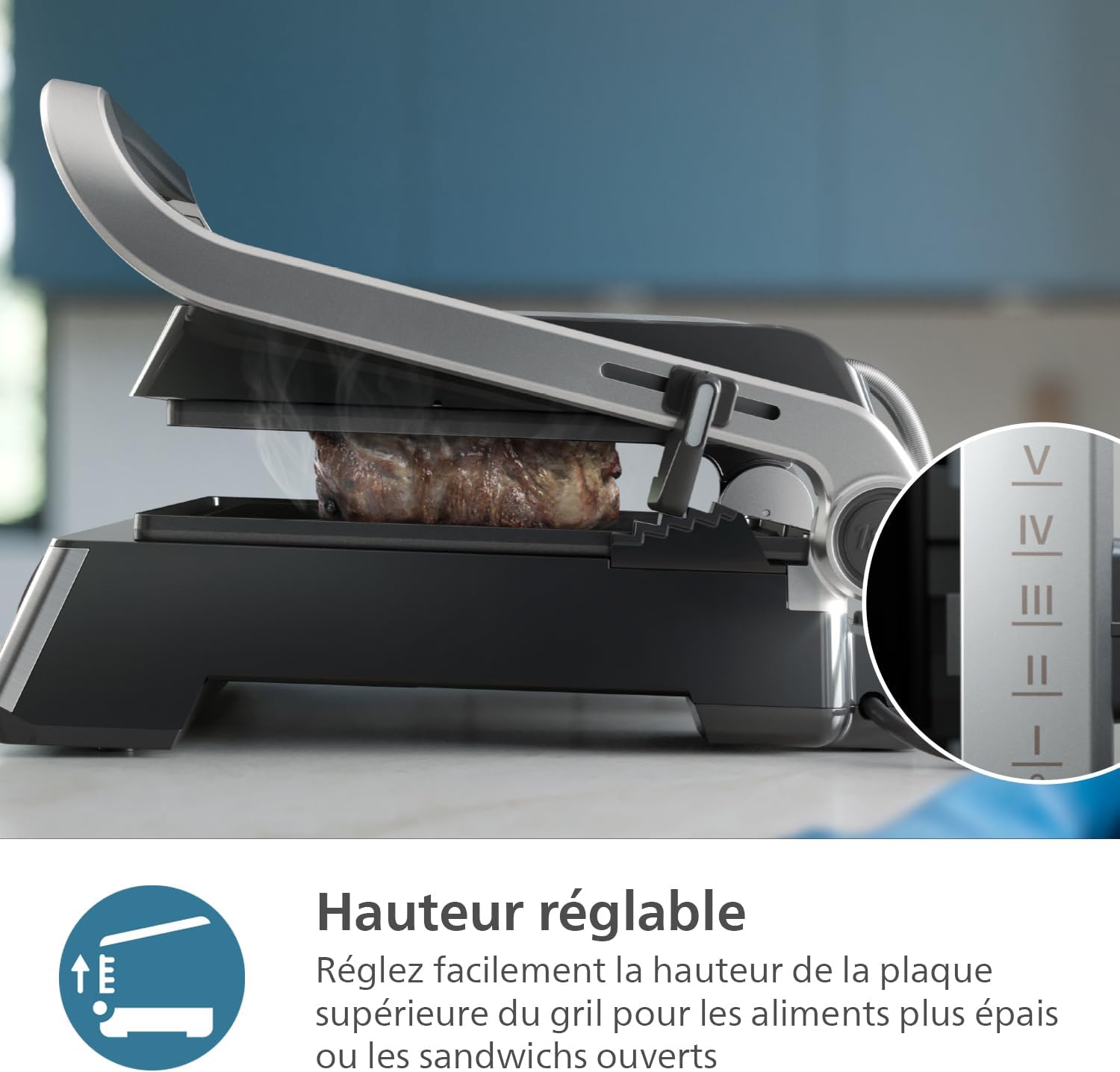Philips - Grill de contact - surface XL, température réglable, plaques amovibles, HD6301/90