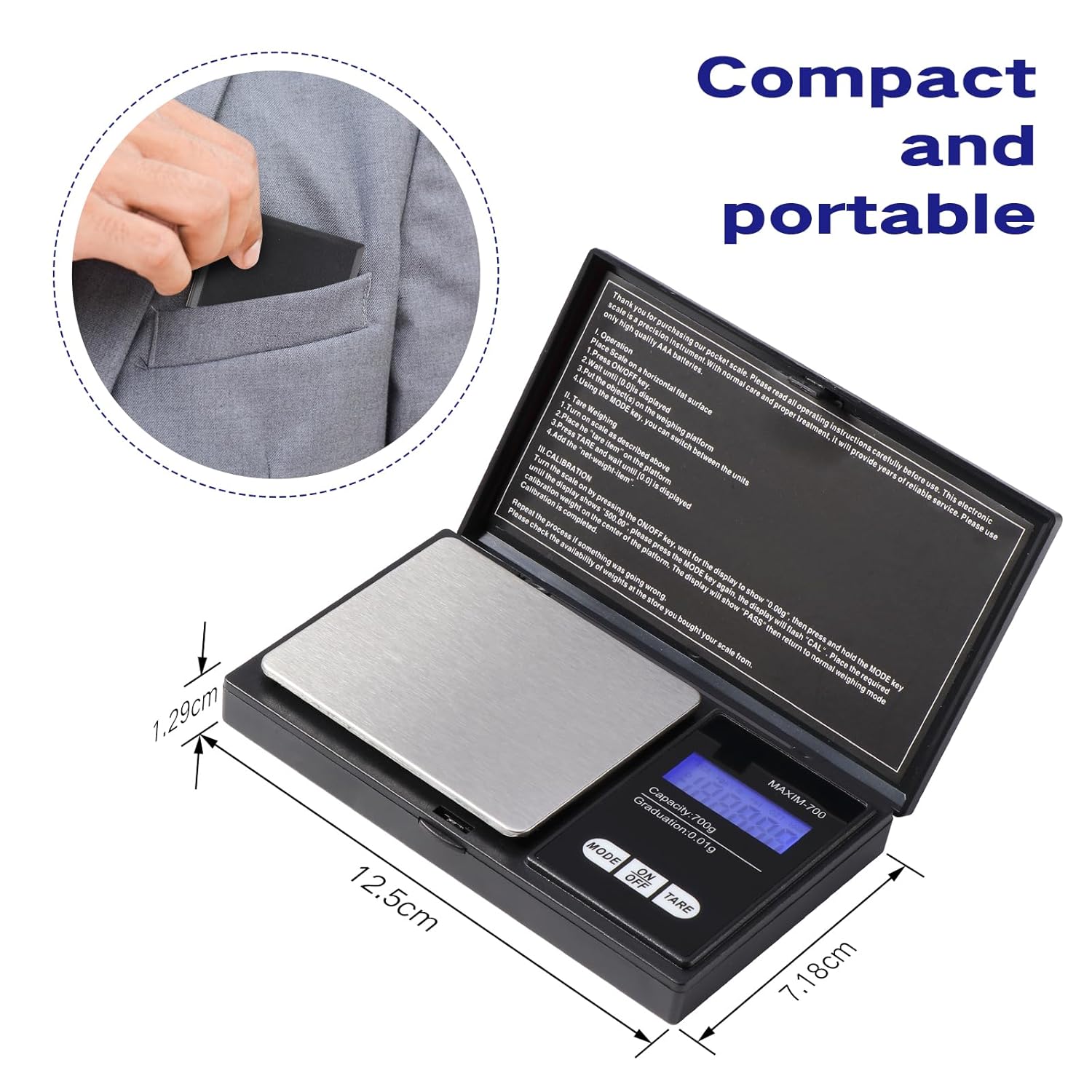 Vinabo - balance de précision 700g/0,01g - multifonction tare, cuisine, bijoux