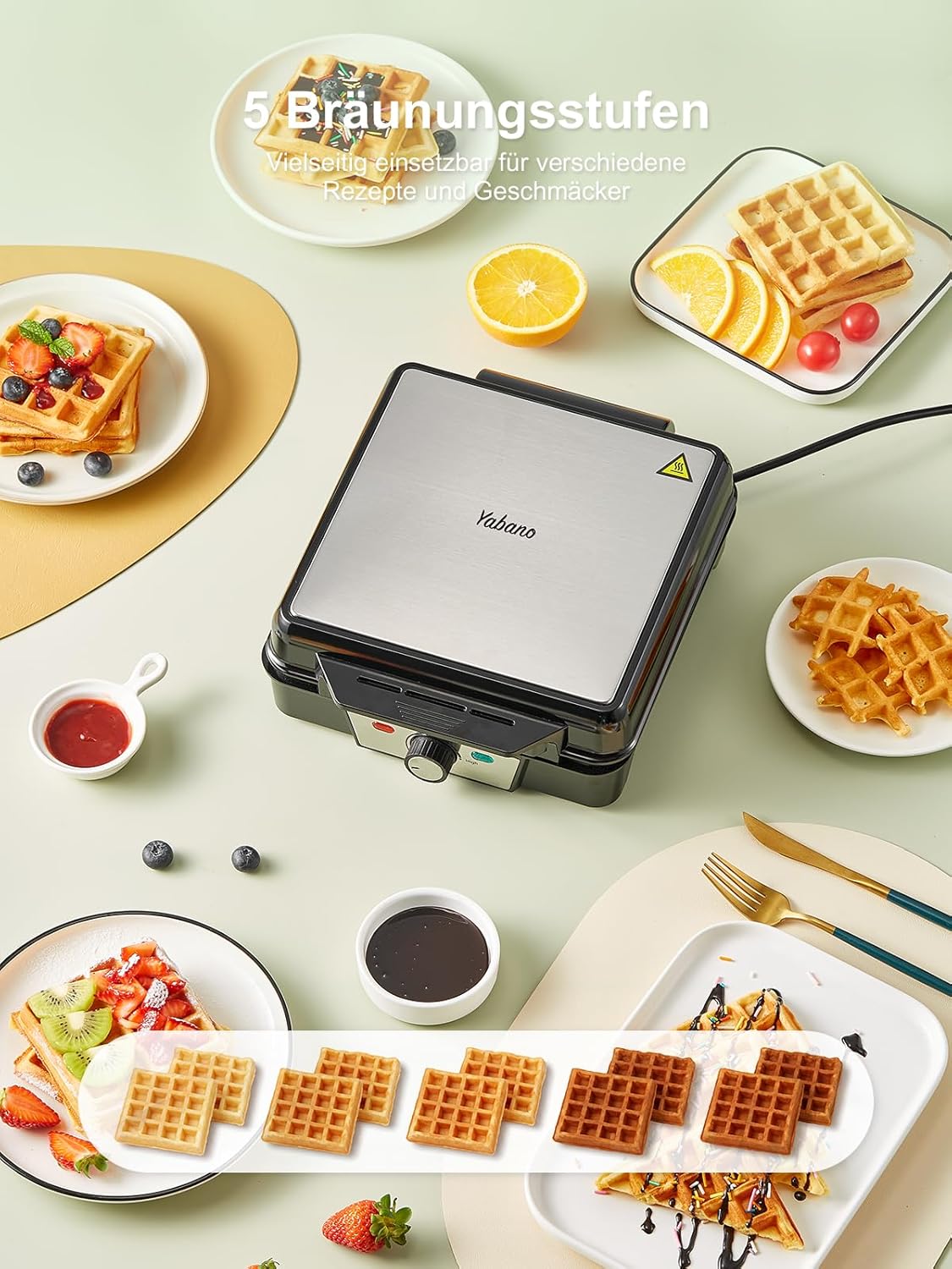 Gaufrier belge électrique - 1200W, 5 vitesses, poignée isolante, lumière cuisson