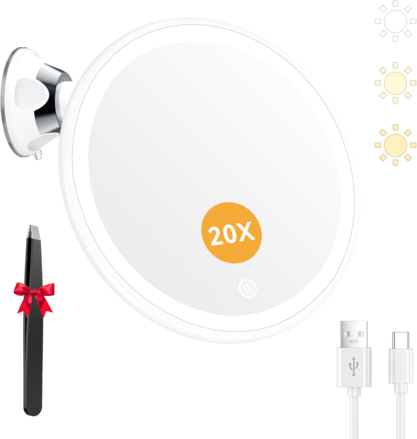 Auxmir - miroir grossissant 20x - LED, rechargeable, ventouse 360°