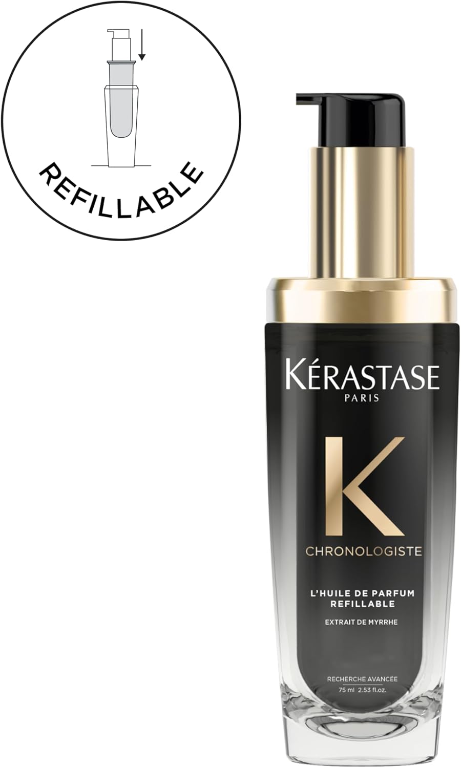 Kérastase - Chronologiste Huile cheveux 75ml - nourrit, revitalise, parfum myrrhe, flacon rechargeable