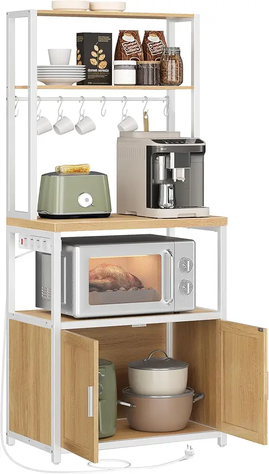 VASAGLE - étagère de cuisine, 40x60x170 cm, multiprise, crochets, KKS058Y02