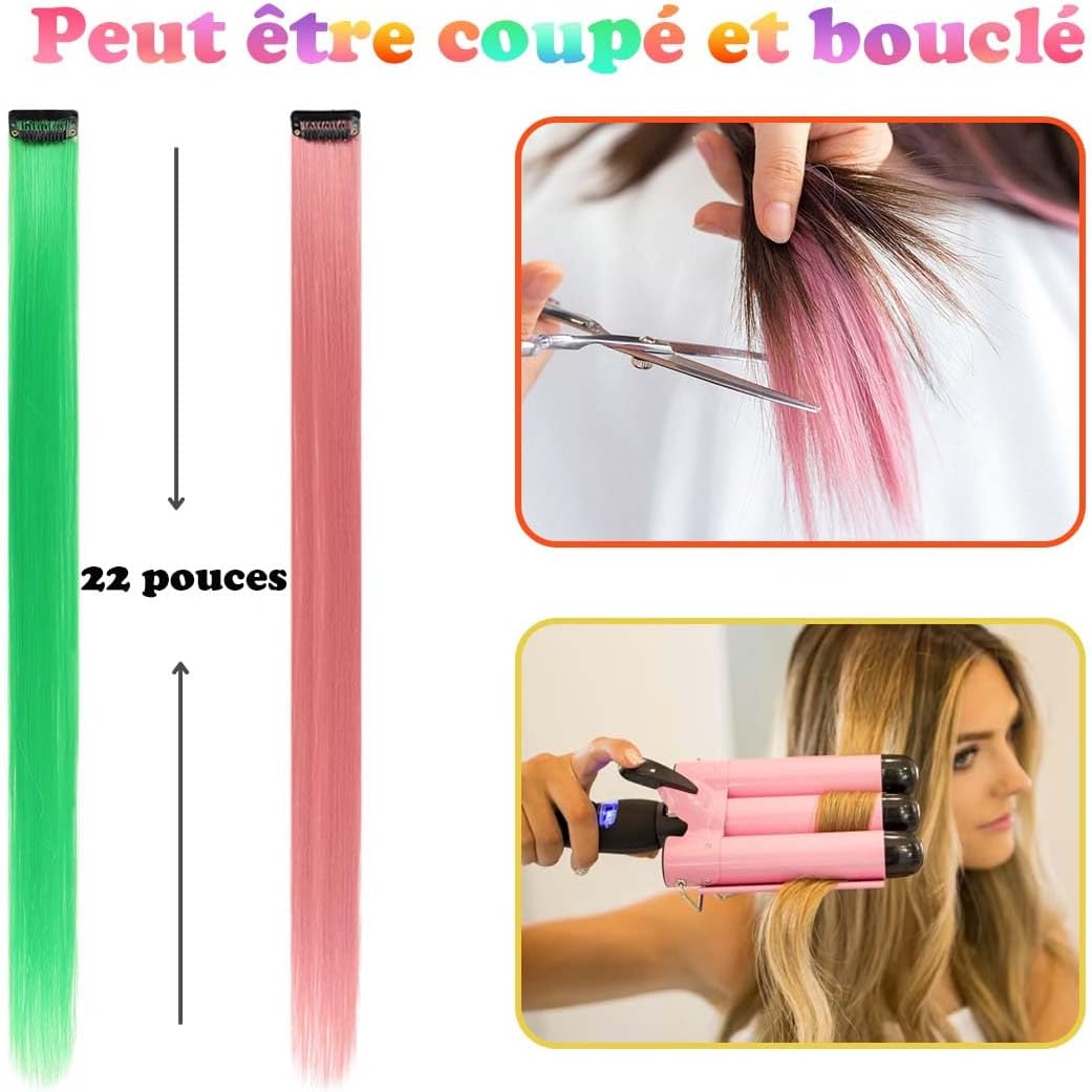 Extensions de cheveux – 32 pièces – multicolores, clips faciles à poser