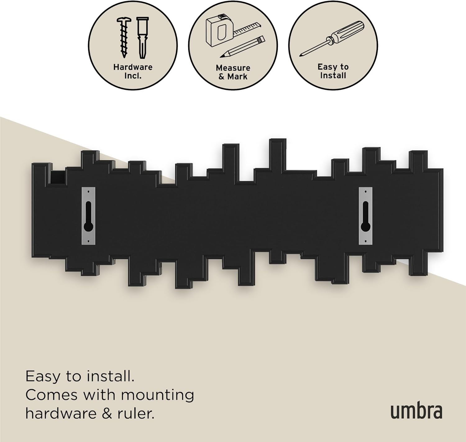 Umbra - Sticks portemanteau mural, 5 crochets rabattables, noir