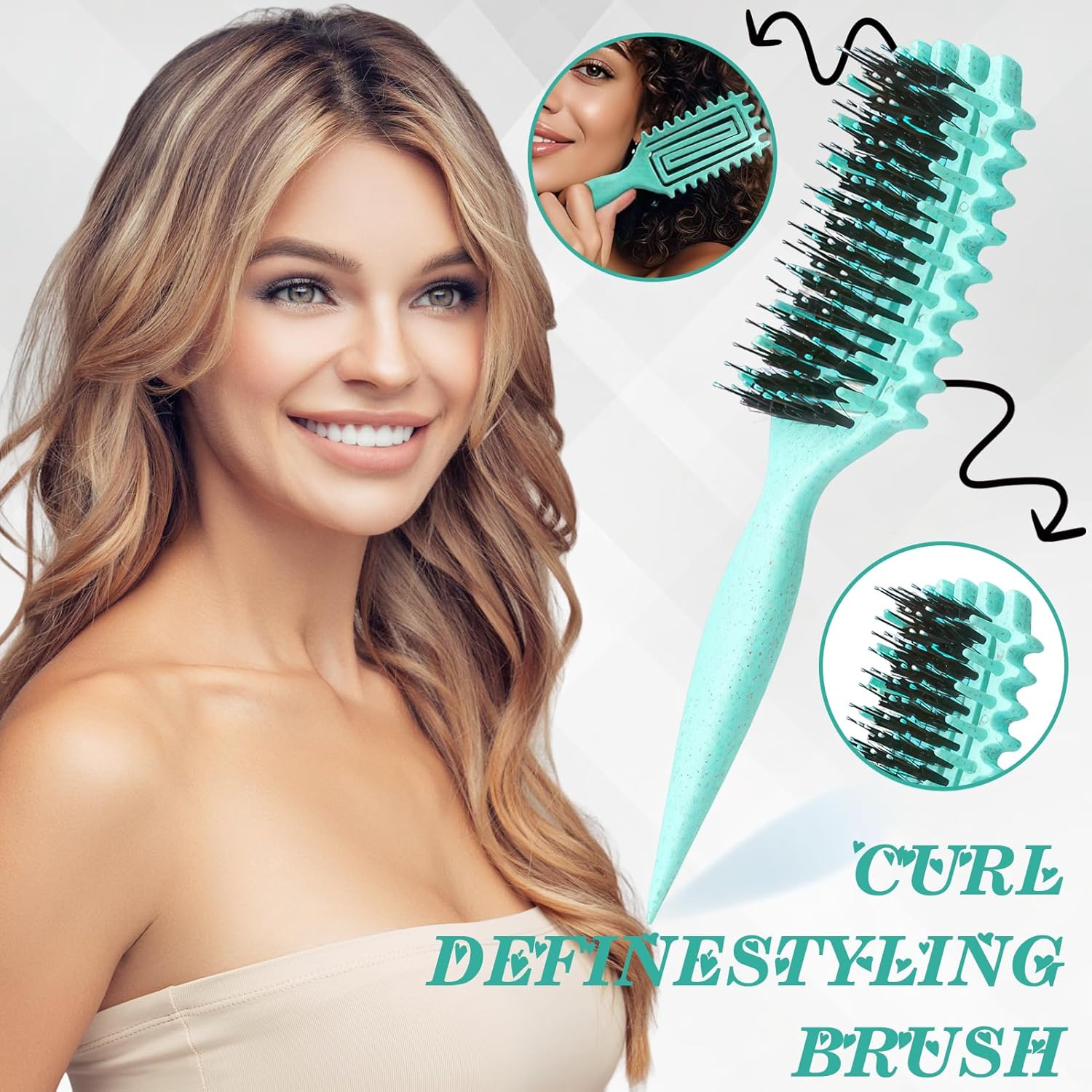 Brosse à boucler - manche ergonomique, antistatique, doux - démêlage facile - cheveux femmes, hommes, enfants - vert