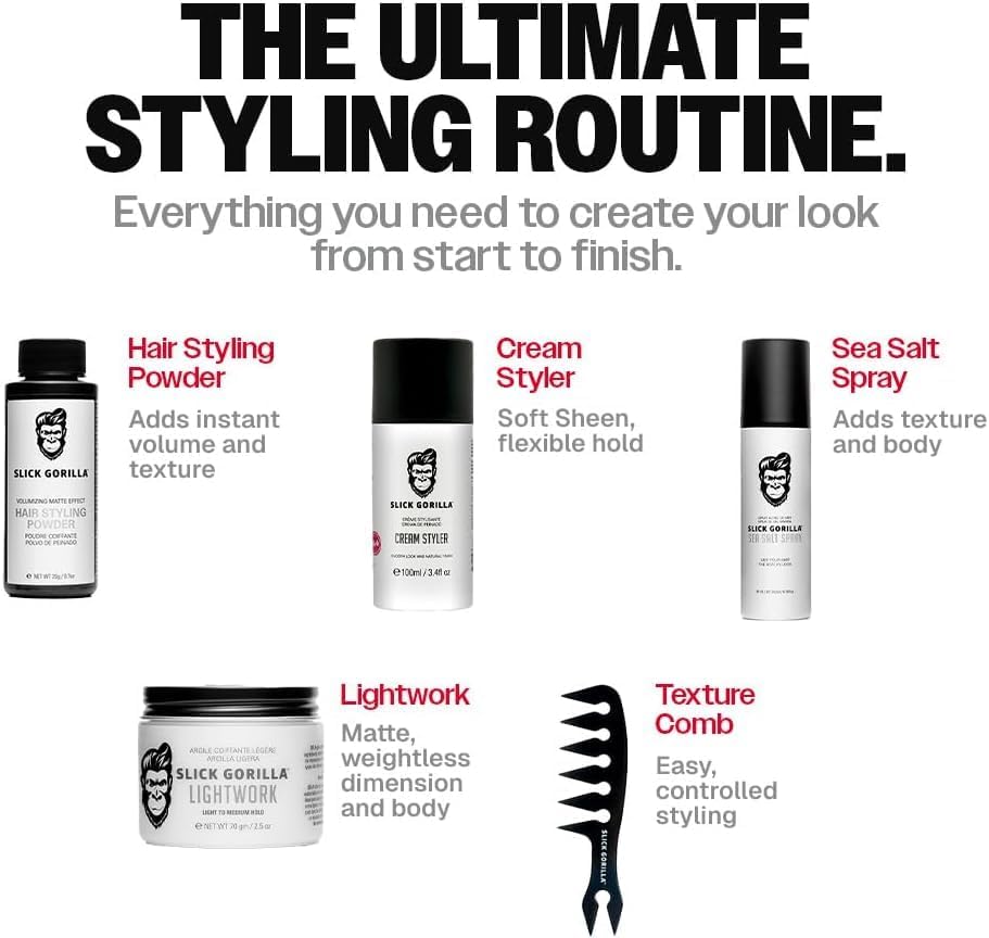Slick Gorilla - Coffret Styling Complet - Set coiffant cheveux - Poudre, crème, spray, peigne