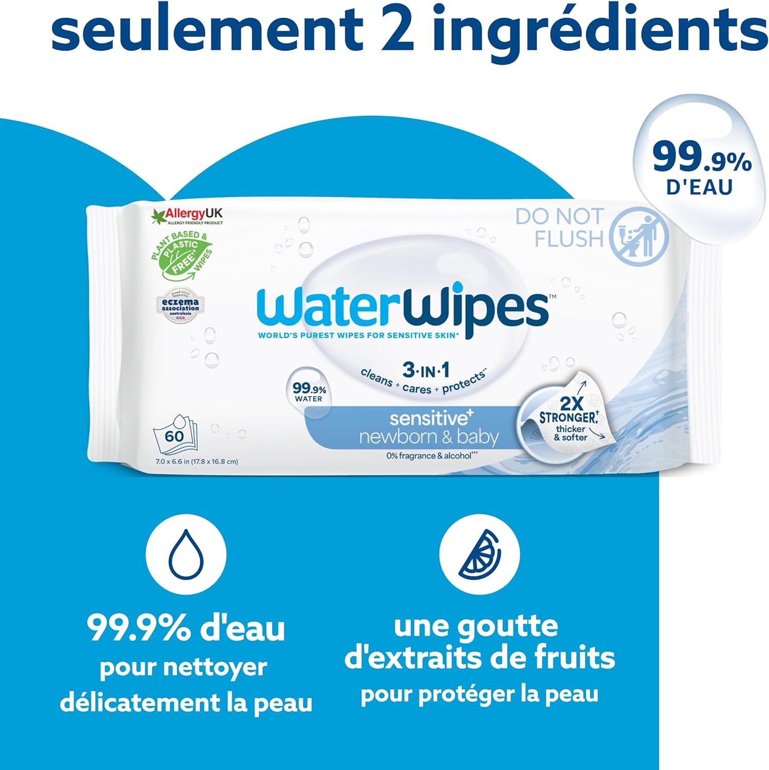 WaterWipes - Sensitive+ Lingettes 240u - 99,9% eau, non parfumées