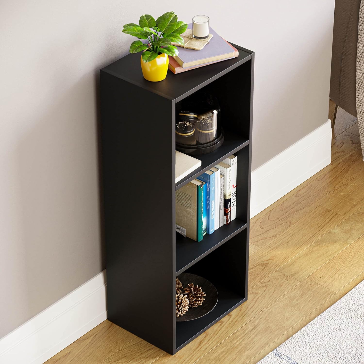 Vida Designs - Oxford série - 80x32x24cm - Bibliothèque 3 niveaux moderne, rangement compact noir