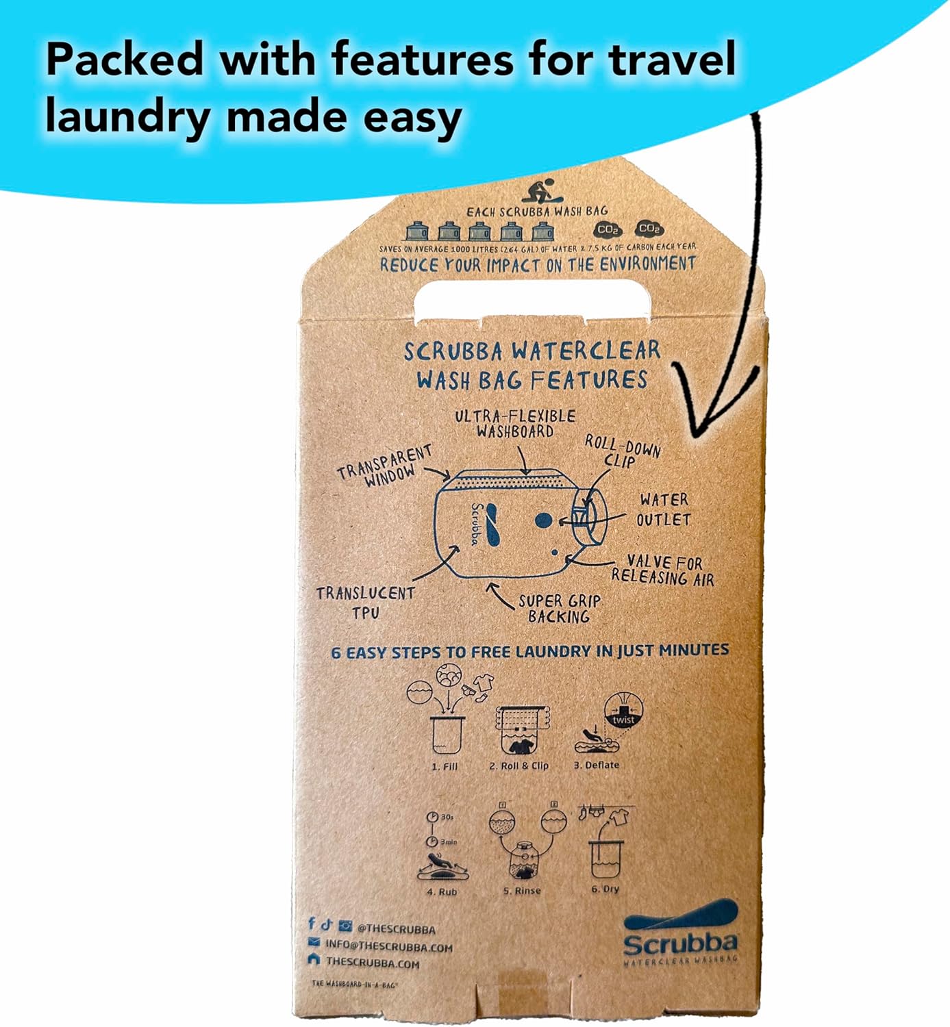 Scrubba - Waterclear - 195g - Sac lavage portable ouverture large