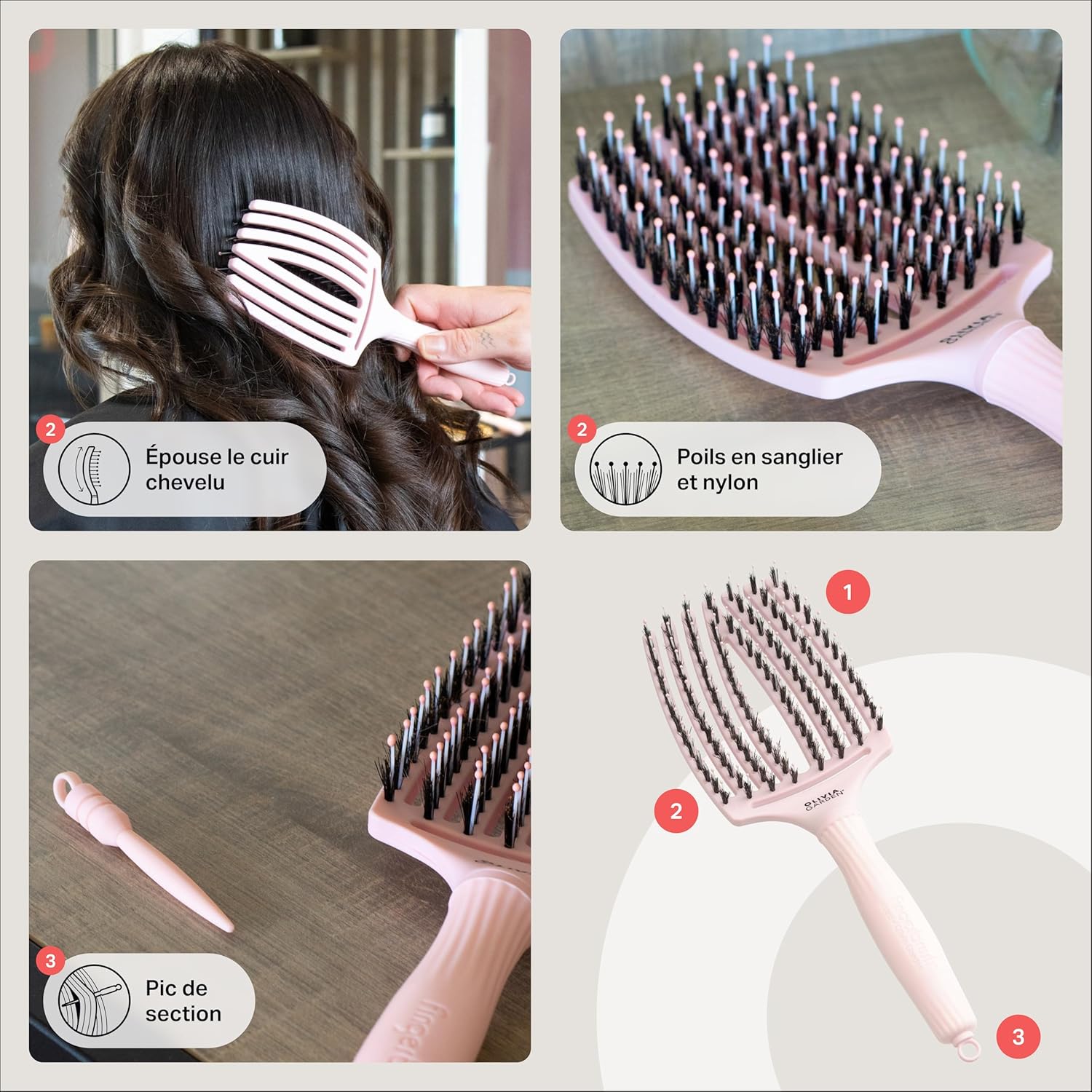 Olivia Garden - Fingerbrush Care Iconic - brosse démêlante - poils sanglier & nylon, brillance et coiffage lisse