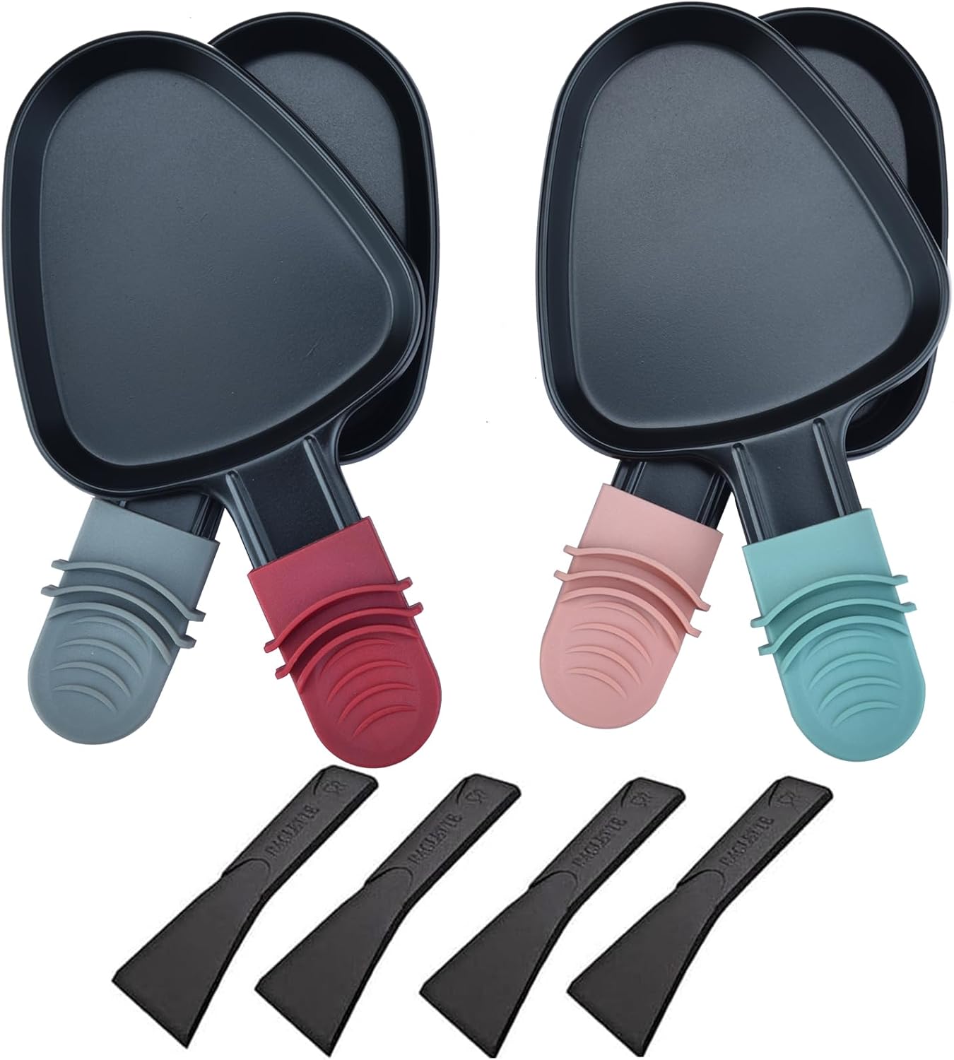 Poêlon à raclette - set 4 pièces antiadhésif avec spatule - idéal pour fromage fondu et œufs