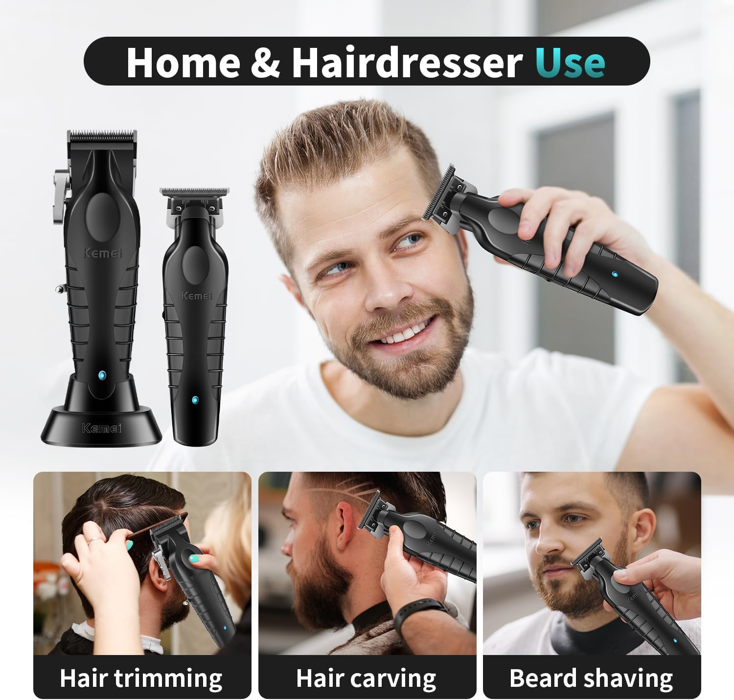 Kemei - tondeuse homme série professionnelle - sans fil, barbe, coupe précise - KM-2296, KM-2299