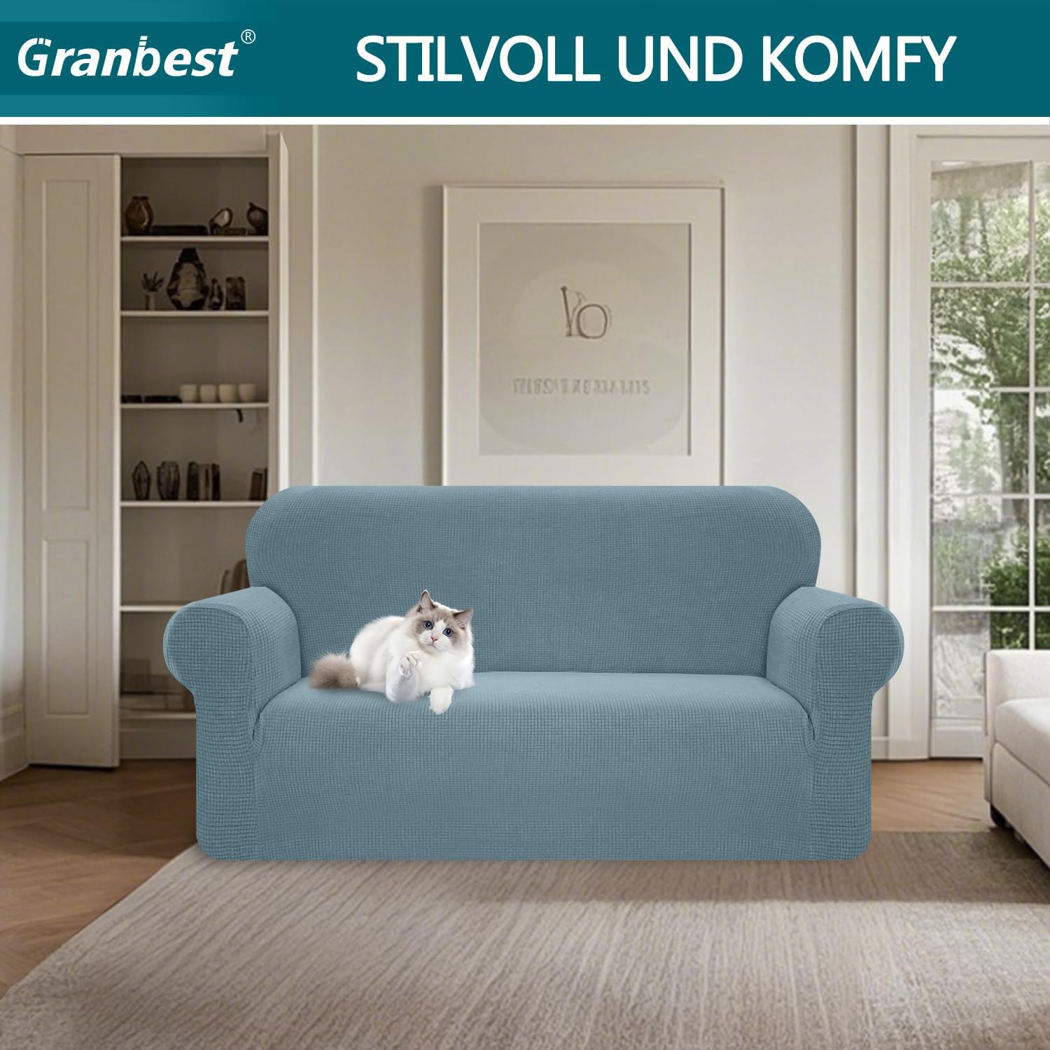 Granbest - housse canapé stretch imperméable 3 places bleu azur