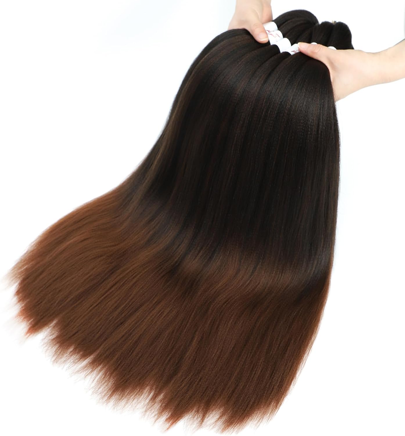 Extensions de cheveux tressés courtes 20” brunes ombrées lisses 6 paquets T1B/30#