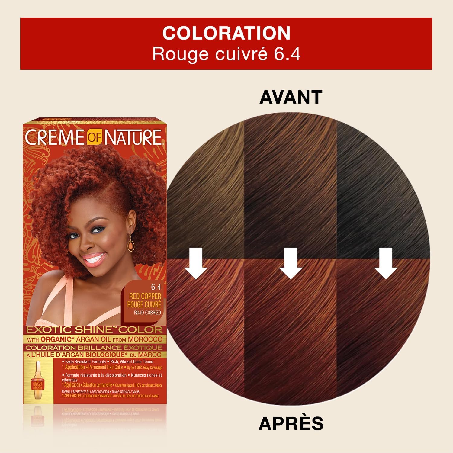 Creme of Nature - Argan Oil série - couvre cheveux blancs - teinture 6.4 Rouge