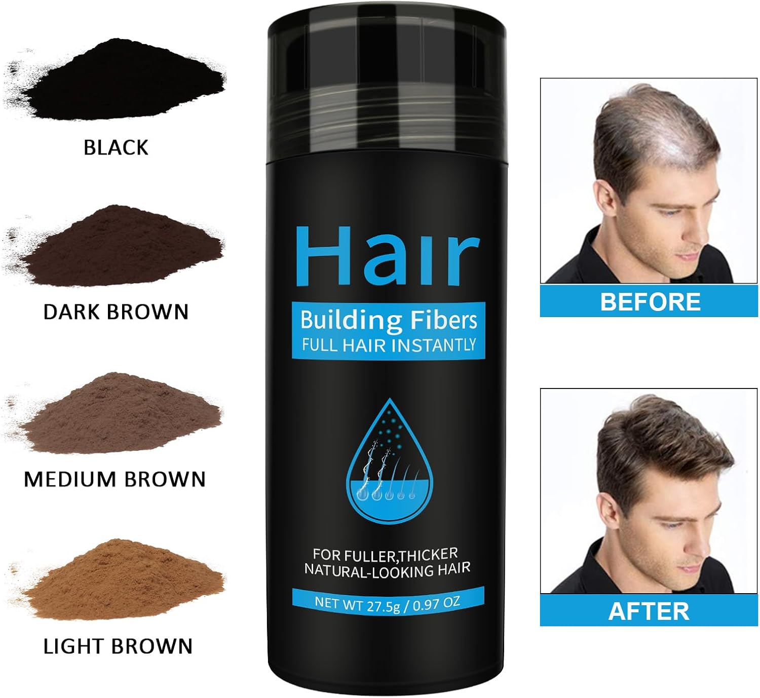 Fibres capillaires - applicateur spray - marron foncé - correcteur cheveux clairsemés, qualité professionnelle