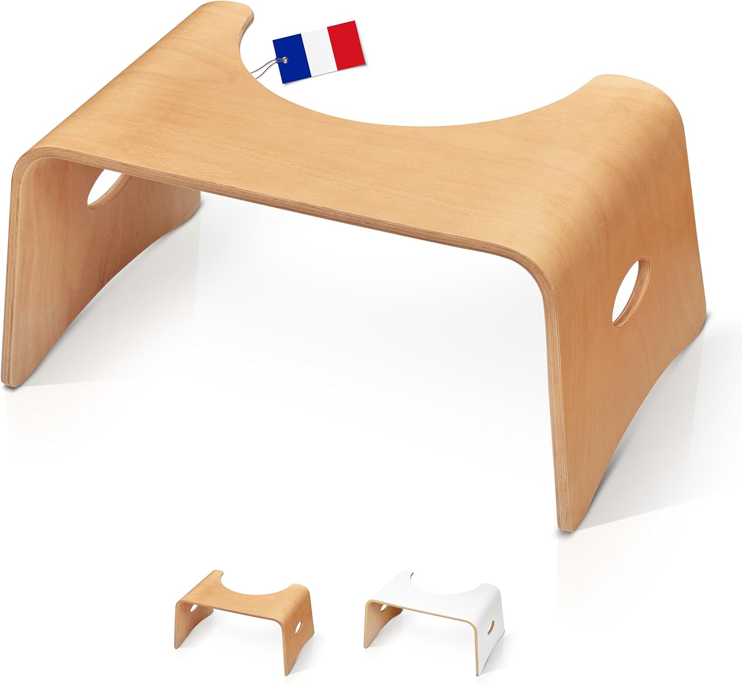 Well Care - Tabouret physiologique bois verni - adulte - compact, anti-constipation, fabriqué France