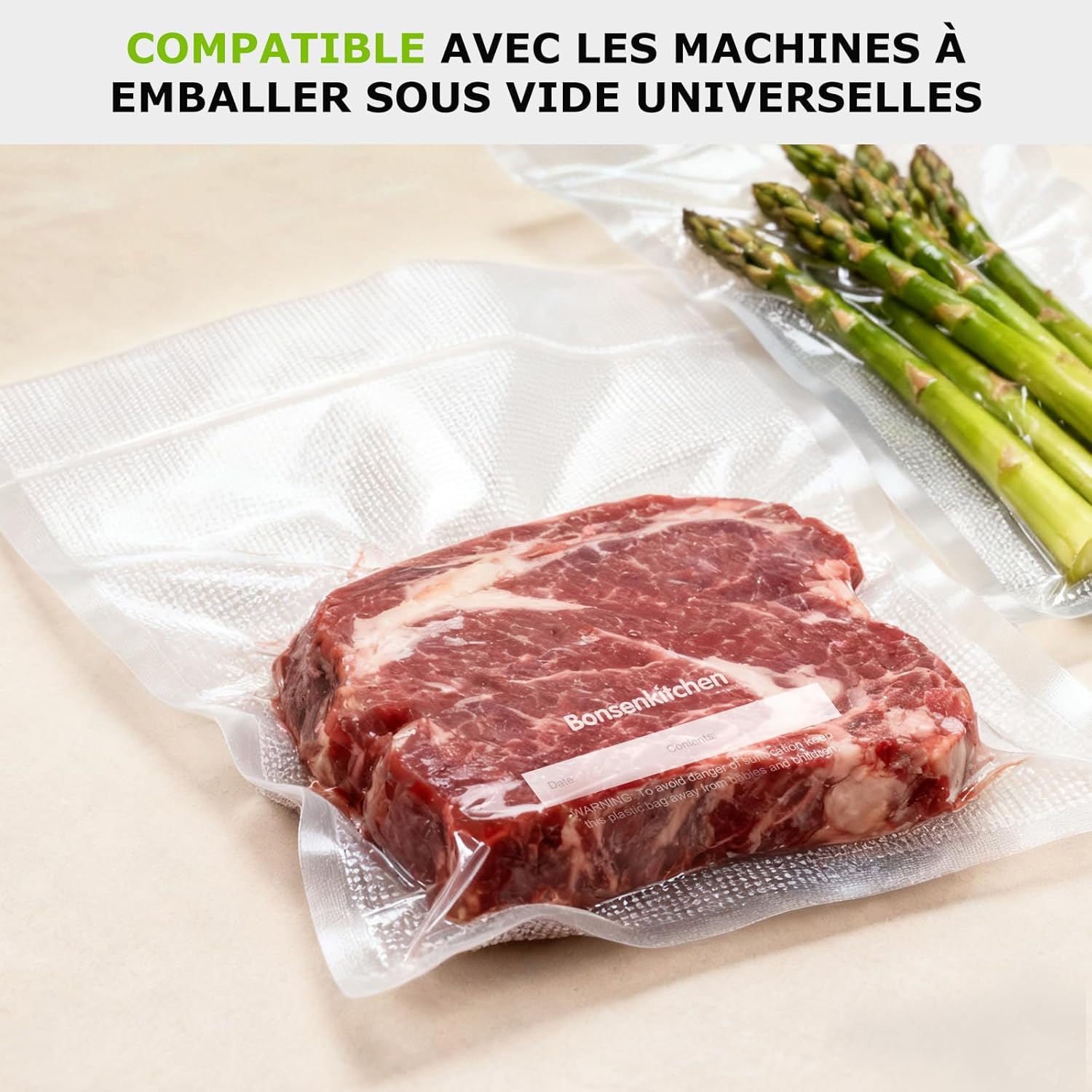 Bonsenkitchen - sacs sous vide série VB - 28x40 cm, 100 pièces, sans BPA, VB3214