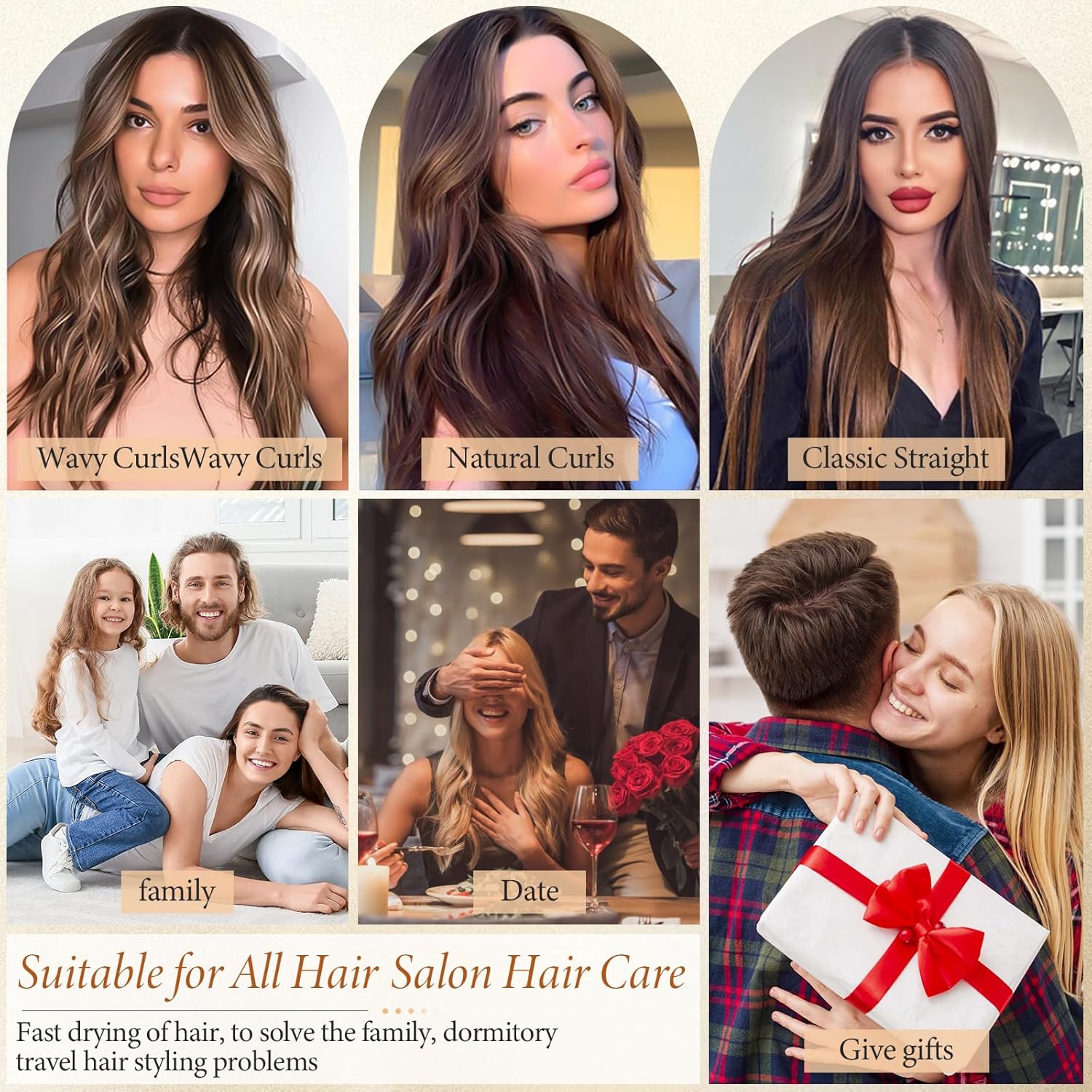 Brosse à boucler - 3 en 1, soin ionique, 3 températures, séchage volumisant