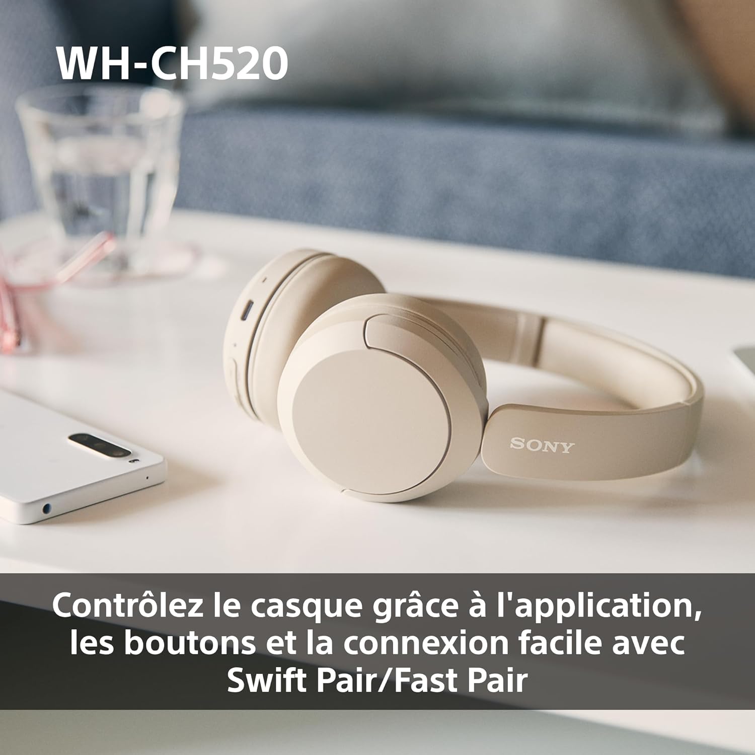 Sony - WH-CH520 - casque sans fil léger, Bluetooth, 50h autonomie