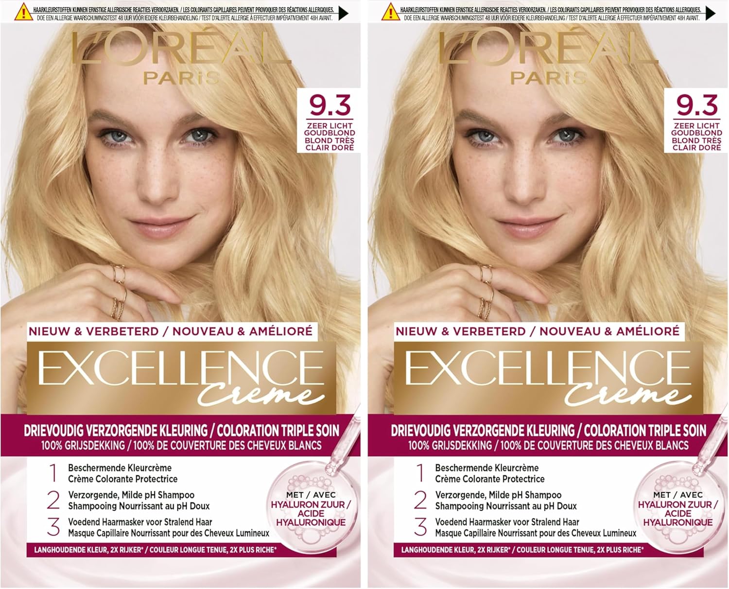 L'Oréal Paris - Excellence Crème - coloration cheveux 9.3 blond doré clair - lot de 2