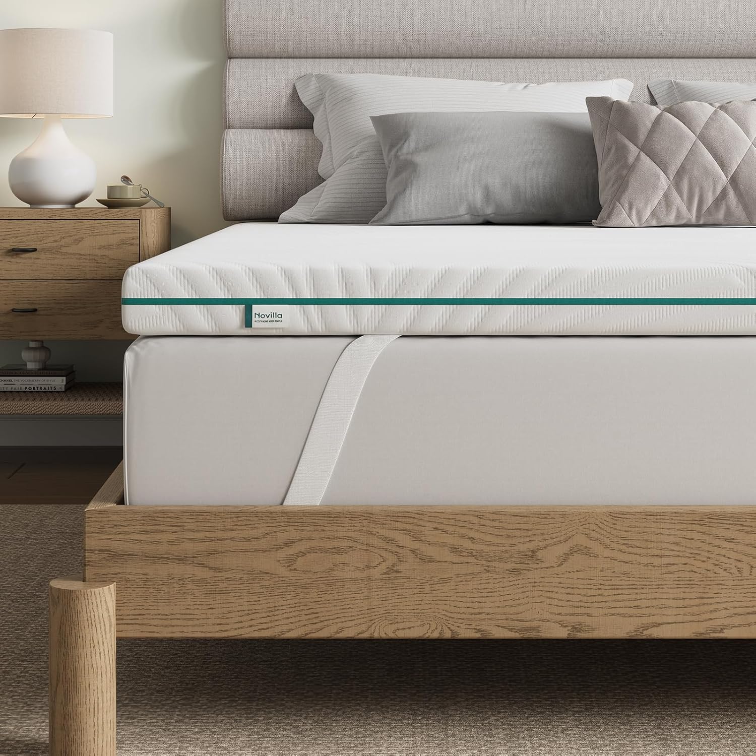 Novilla - Surmatelas Premium - 90x190 cm - Mémoire de forme, housse lavable, antidérapant, sangles élastiques