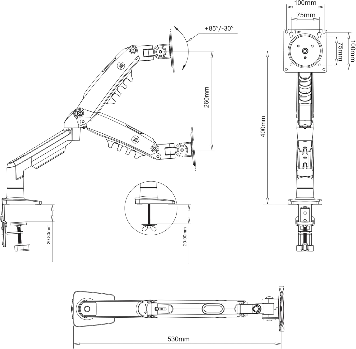 Ergosolid - Support écran PC - 17 à 32 pouces - bras articulé, ressort à gaz, rotation 360°