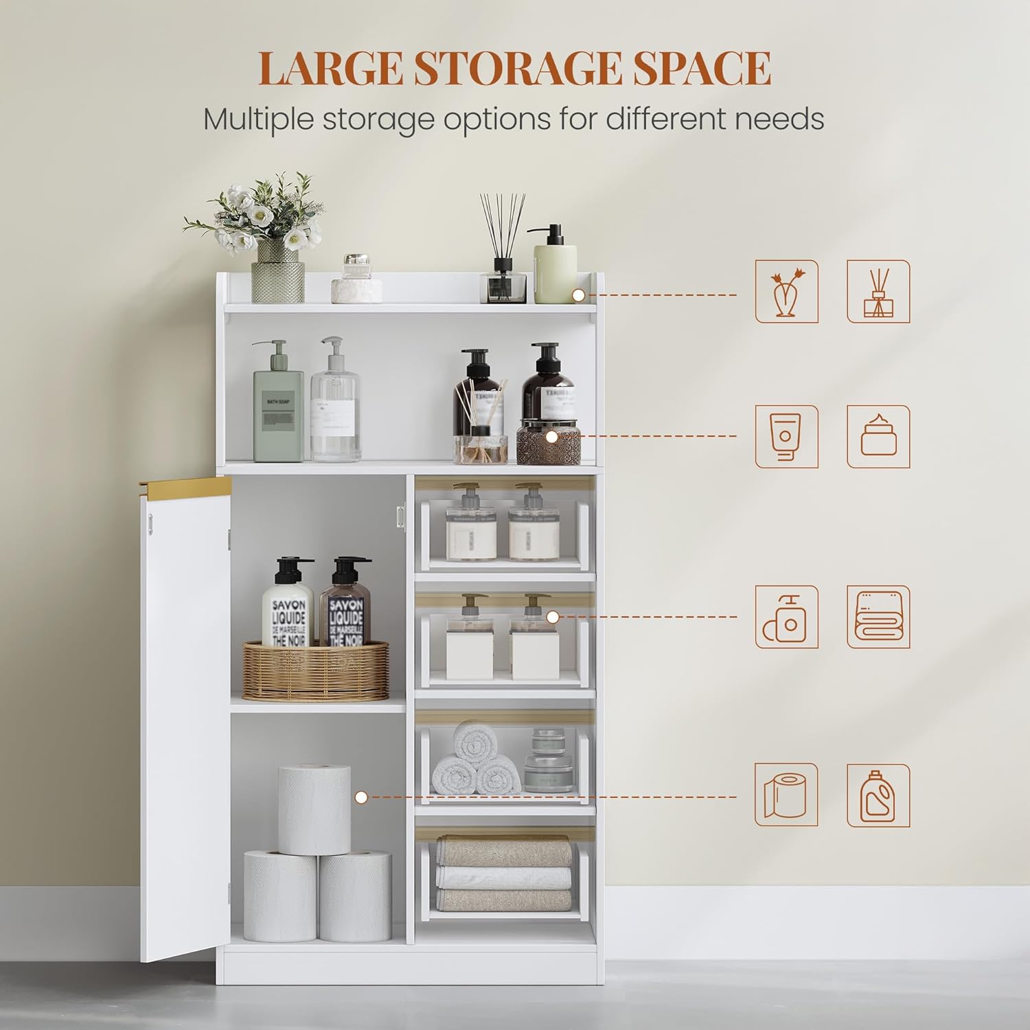 Meuble Salle de Bain - rangement placard 4 tiroirs, blanc, 30x60x110cm