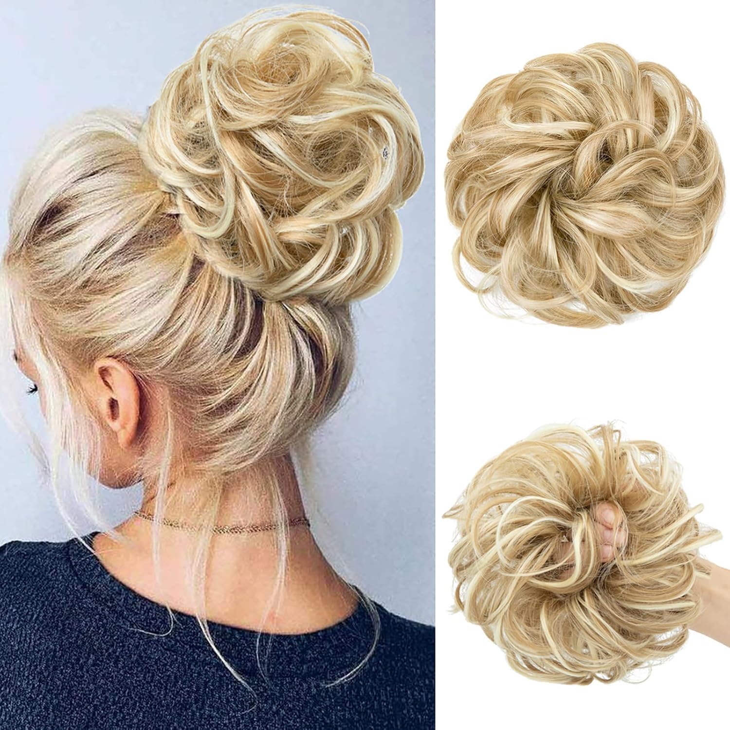 JJstar - chignon postiche bouclé élastique femme, blond foncé