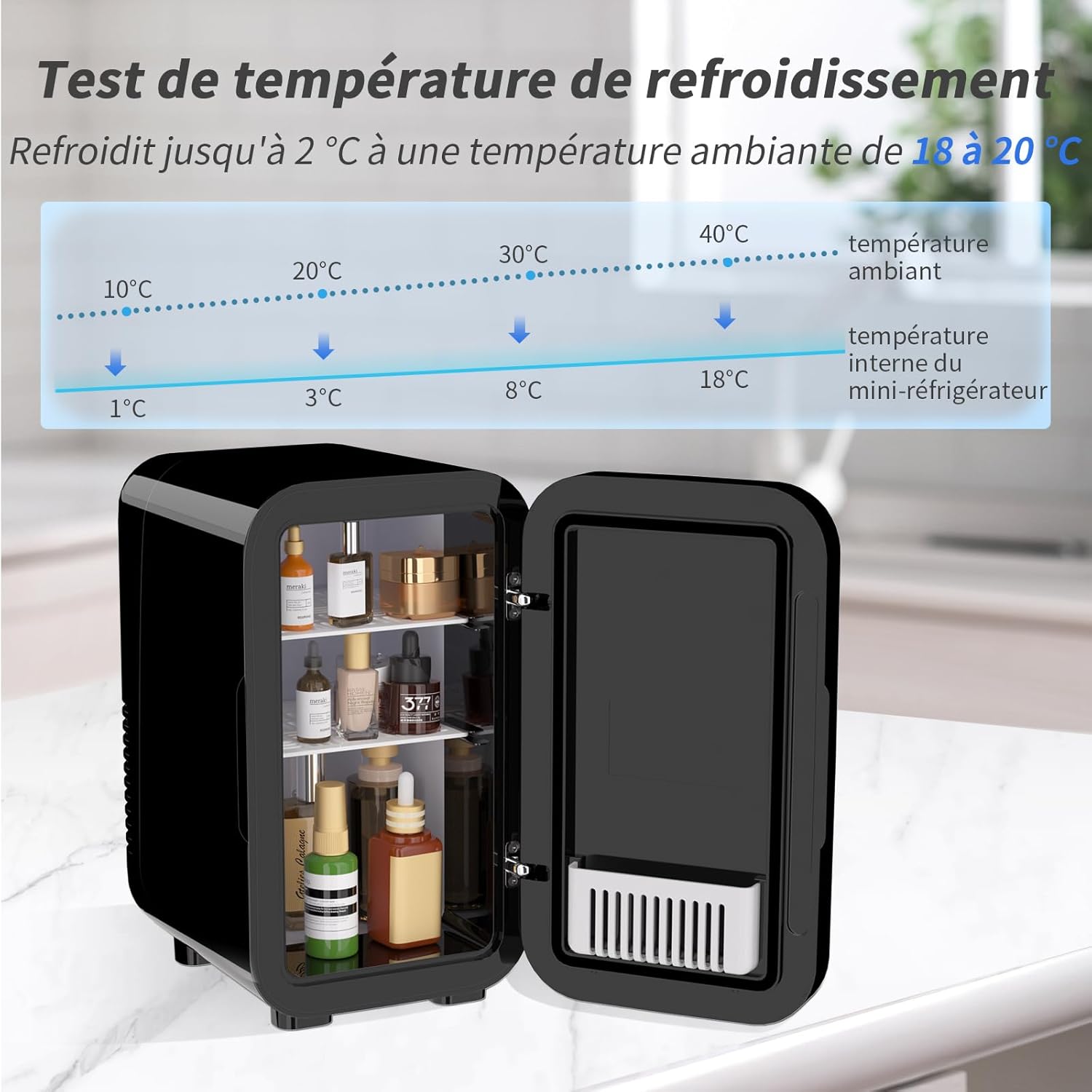 YASHE - Mini réfrigérateur 6L, 8 canettes, portable, AC/DC, noir