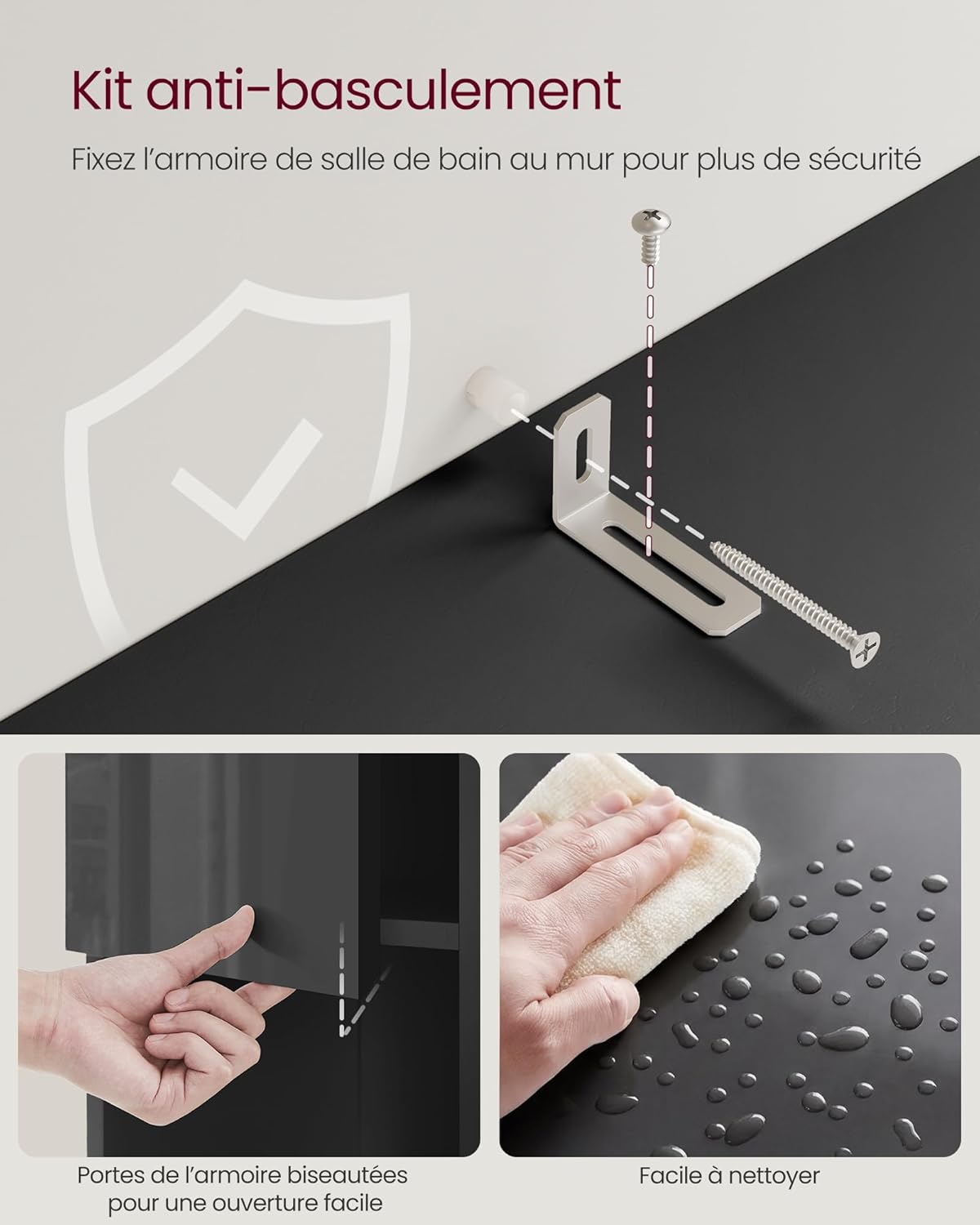 VASAGLE - colonne salle de bain, 30x60x170 cm, 2 tiroirs, étagères réglables, BBC563BH01