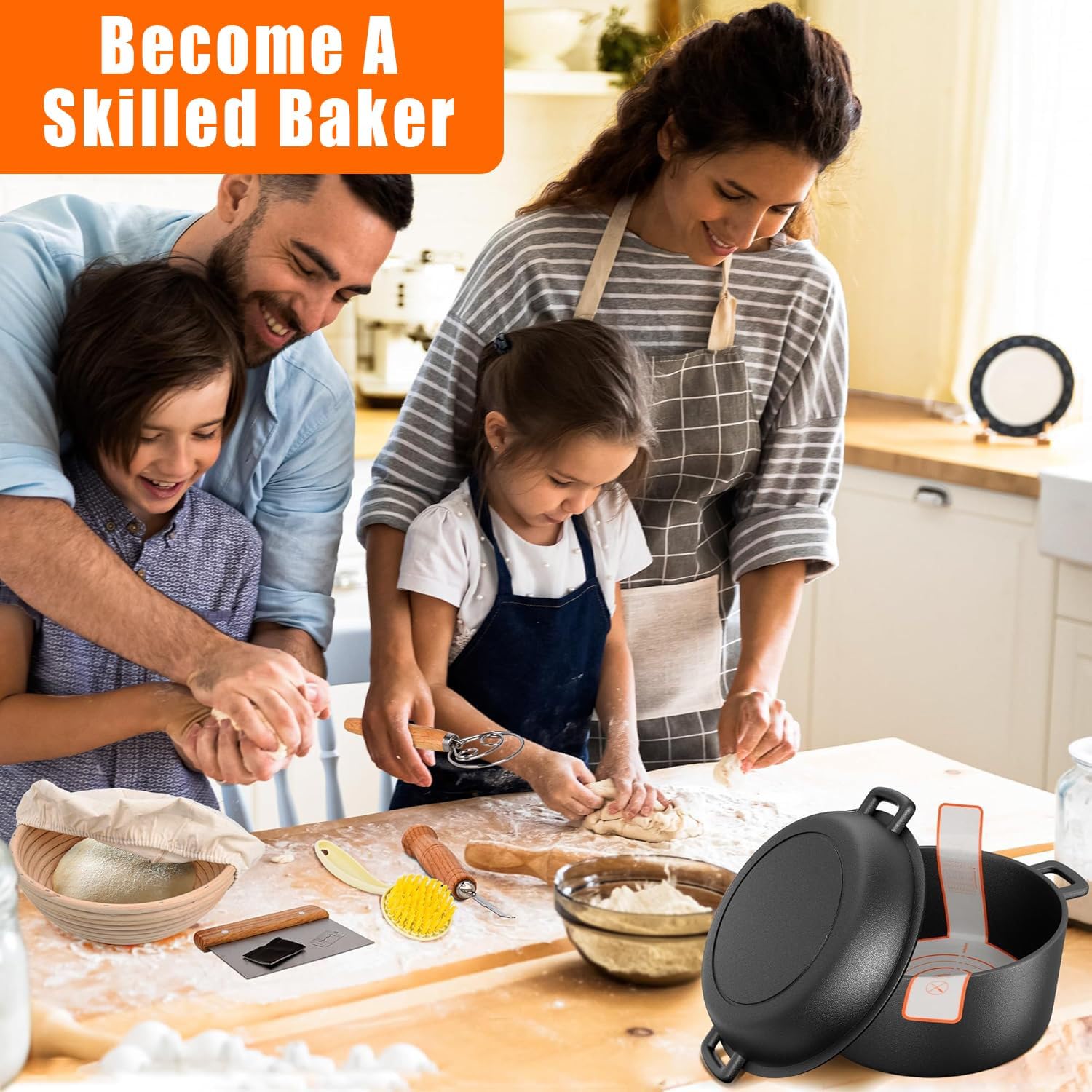 Cocotte en fonte – 4,7L – kit levain, panier, lame, cuisson pain