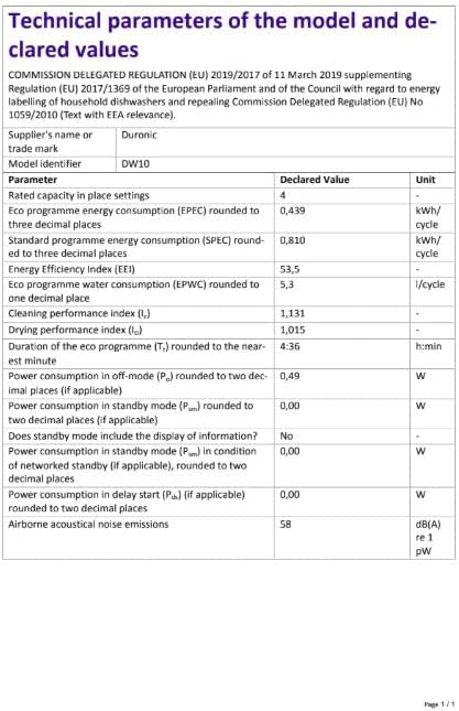 Duronic - DW10 BK - lave-vaisselle compact 1050W, 5 programmes, gain de place, séchage