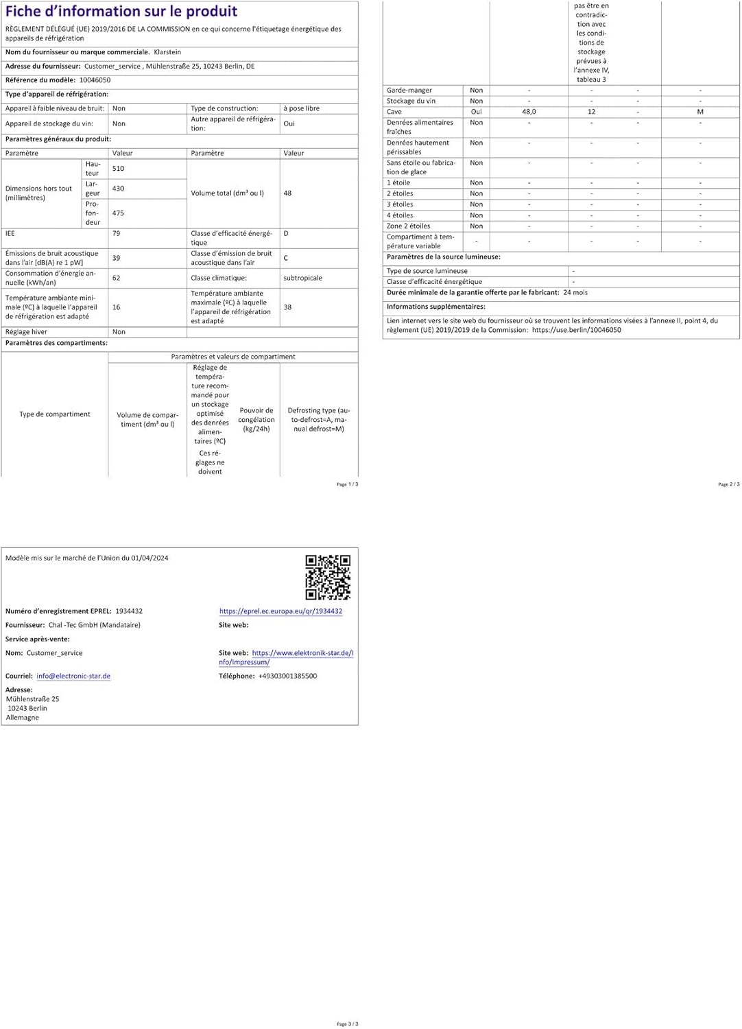 Klarstein - Solve Mini - 48L, thermostat mécanique, 0-10°C, compact