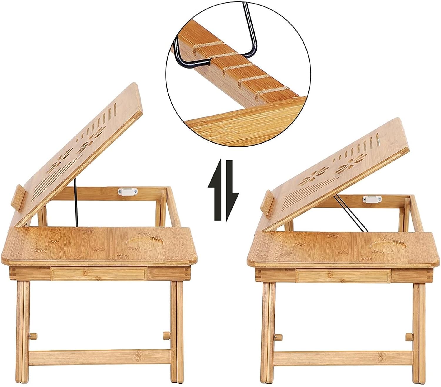 SONGMICS - Table de lit pliable bambou - 55x35x29 cm - inclinable LLD002