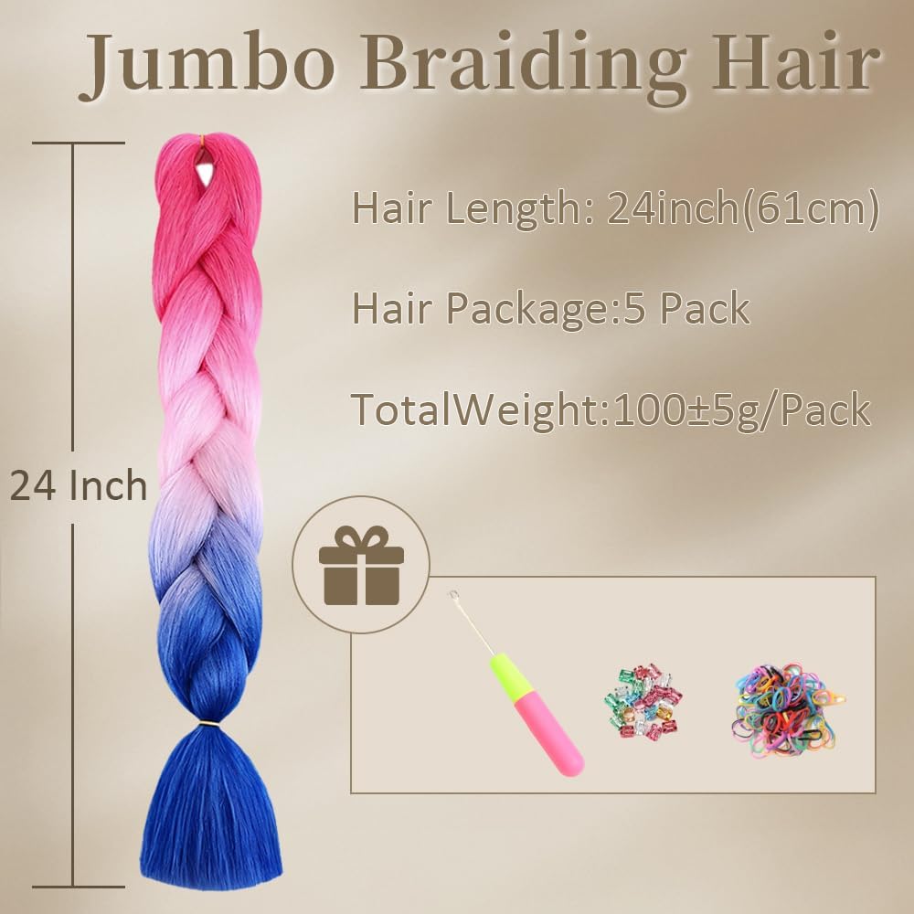 ShowJarlly - Tresse Jumbo Ombre 24'' 500g, synthétique, 5pcs