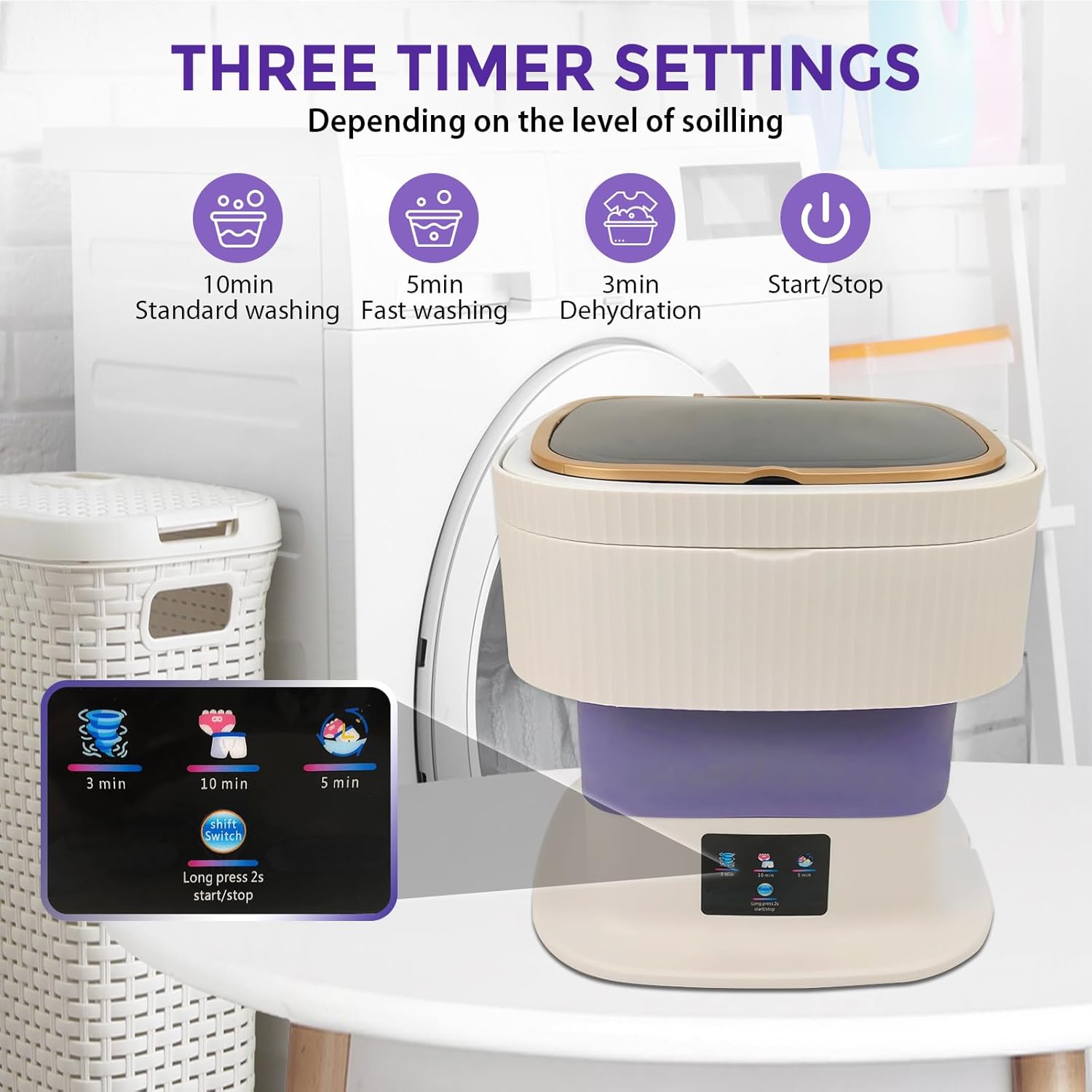 Mini machine à laver portable - 15L - essoreuse, nettoyage en profondeur, idéale camping et voyages