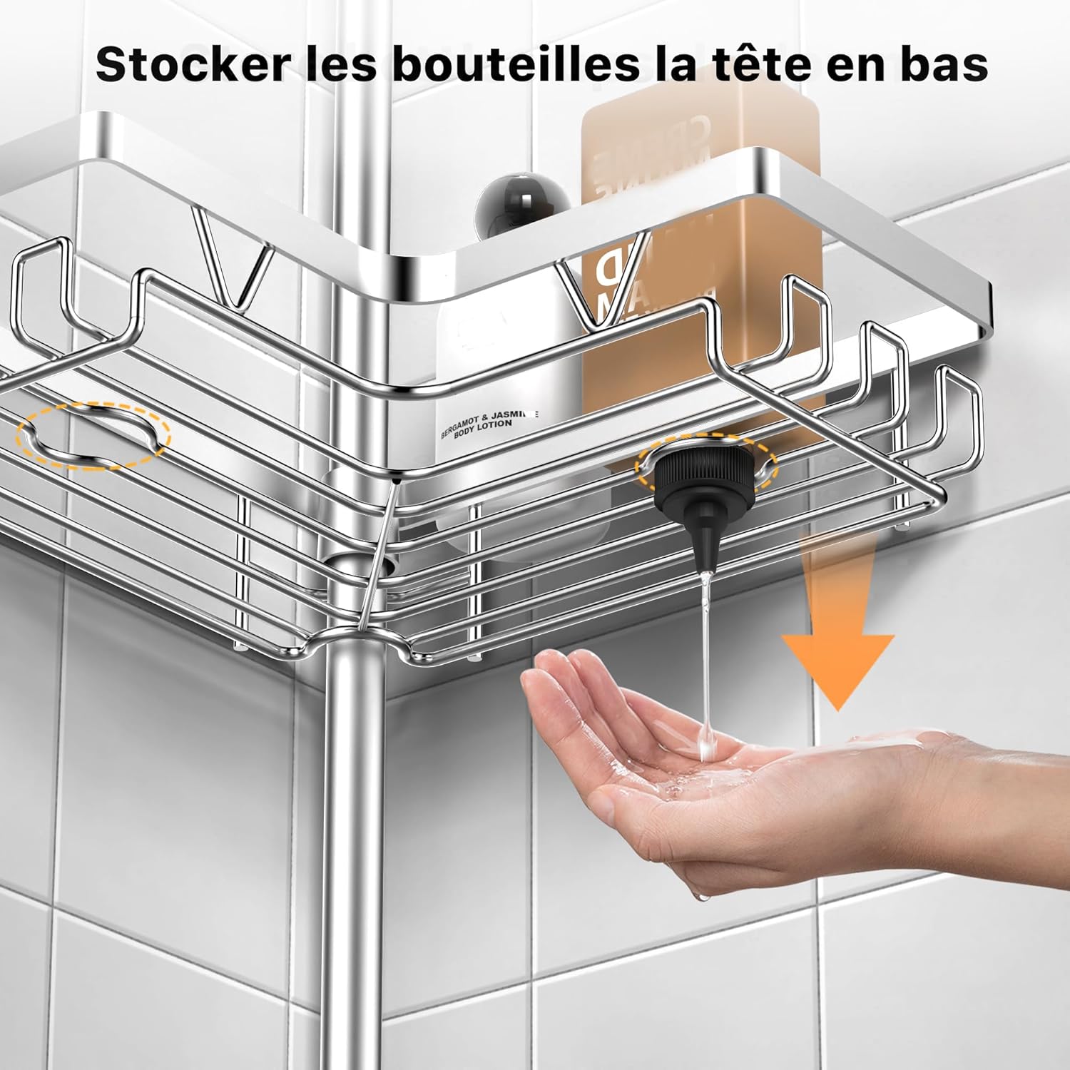 Kegii - étagère douche télescopique, 4 paniers réglables, argent