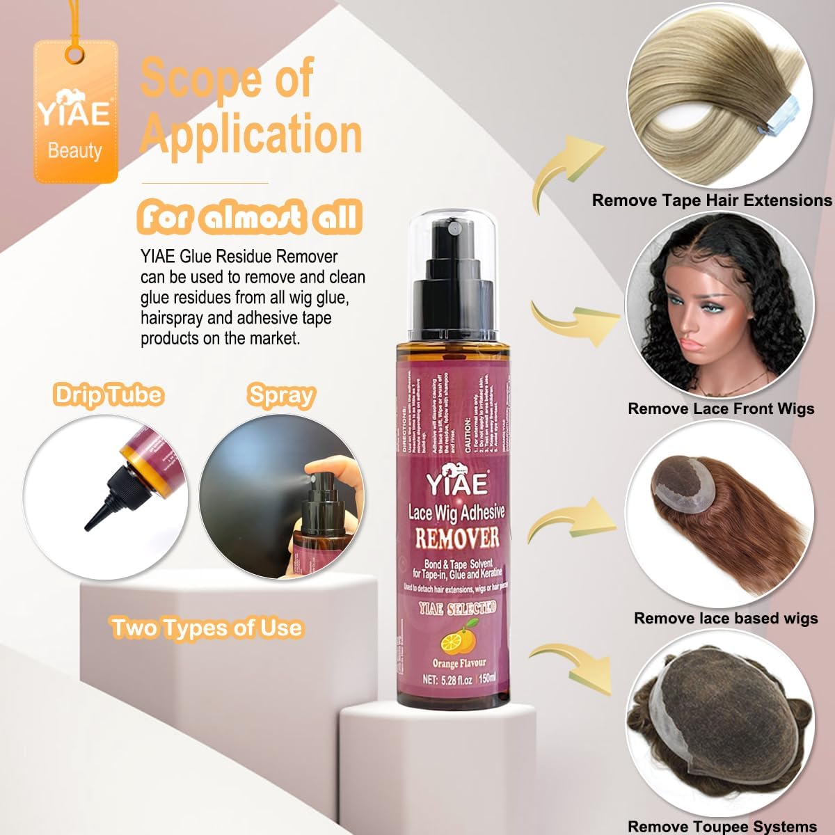 YIAE - dissolvant extensions cheveux 150ml - doux, rapide, efficace