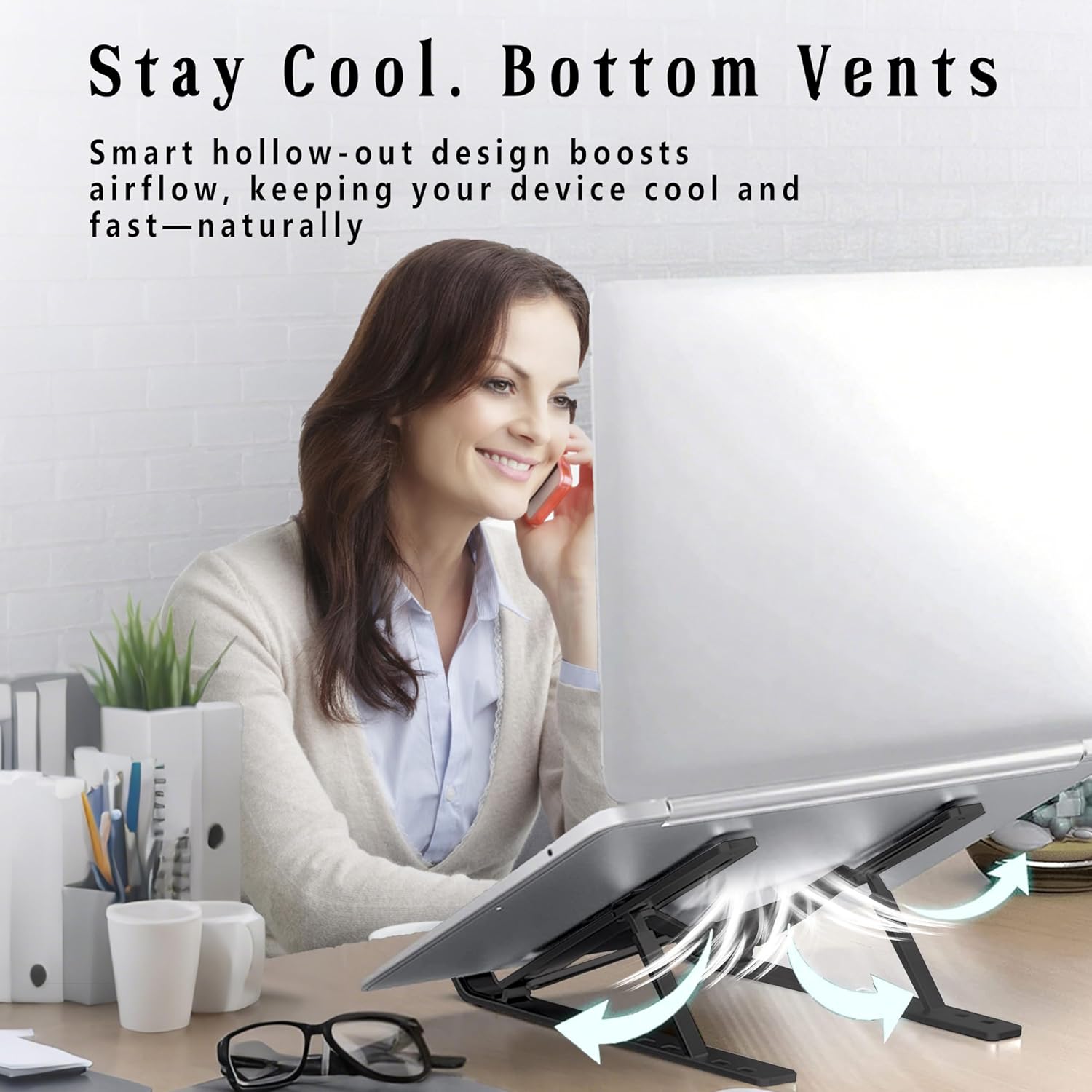 AiTodos - Support ordinateur portable aluminium - léger pliable, 6 réglages, dissipation chaleur, compact - Noir