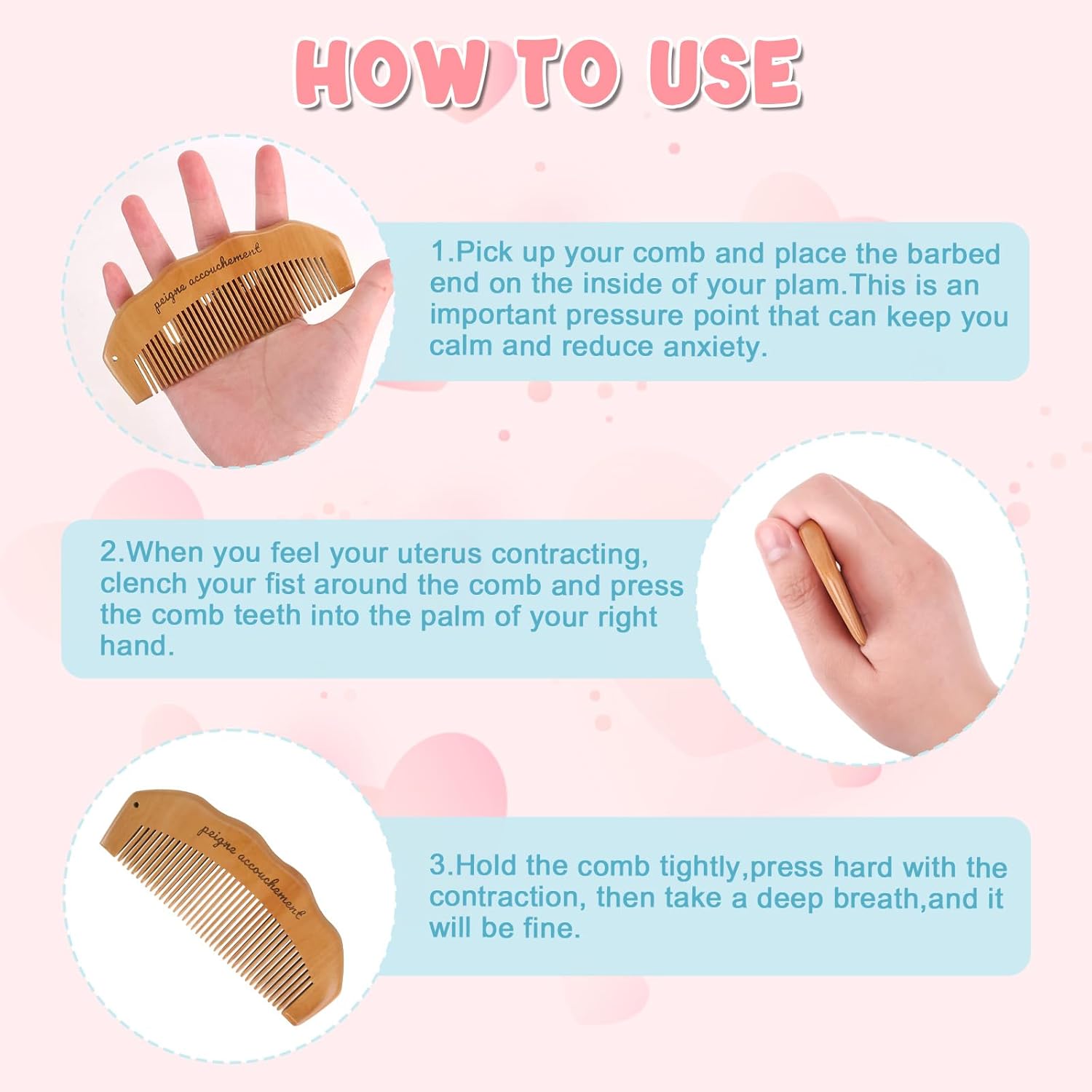 Peigne accouchement bois - cadeau grossesse - ergonomique - post-partum