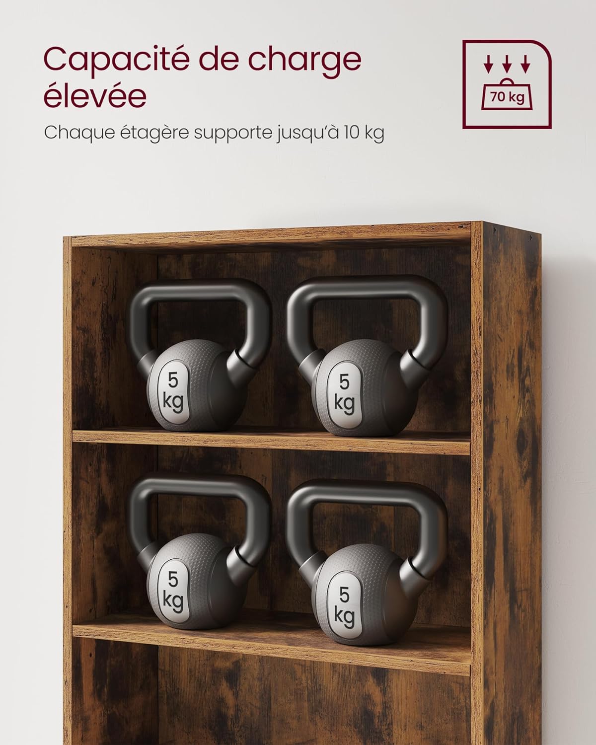 VASAGLE - étagère bibliothèque 6 niveaux 24x60x160,7cm bois ouvrant LBC166X01