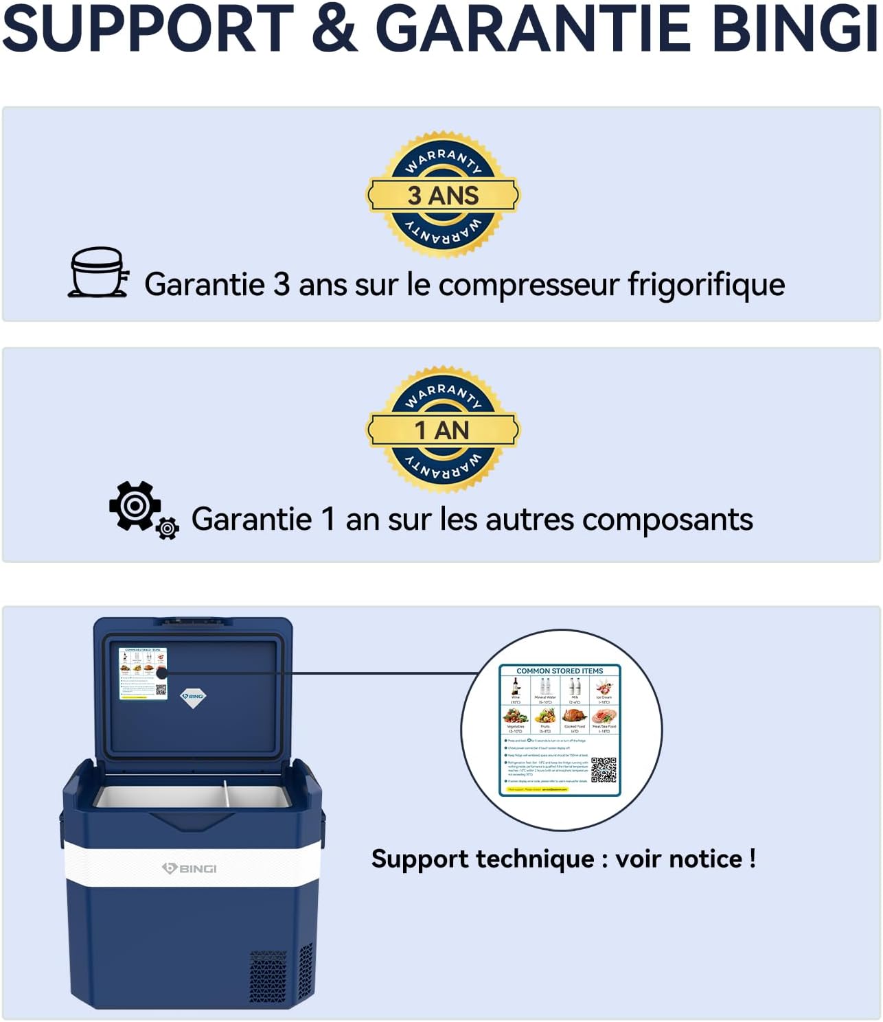 BINGI - glacière électrique 38L - jusqu’à -18°C, multi-voltage, portable