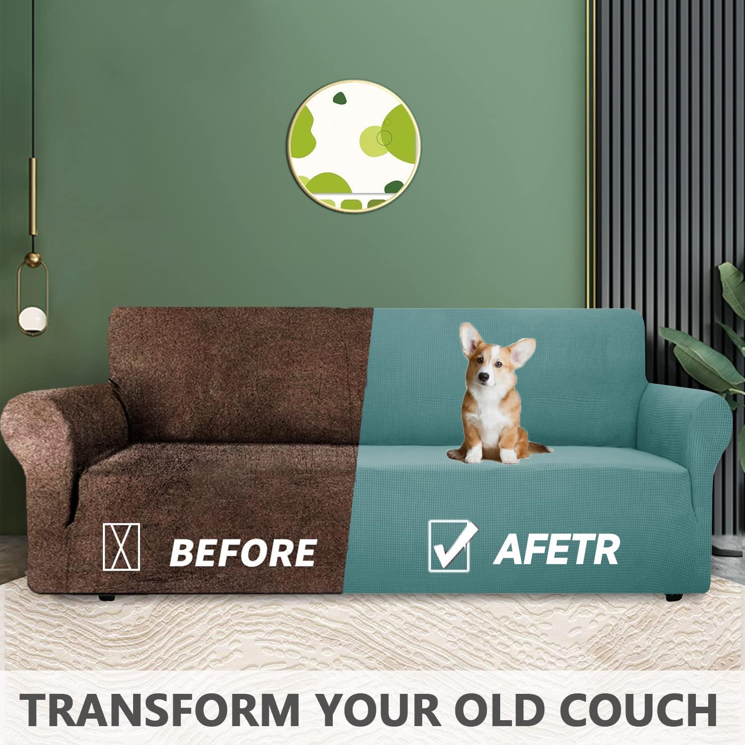 Housse canapé 1 place avec accoudoirs, extensible, bleu clair, antidérapante