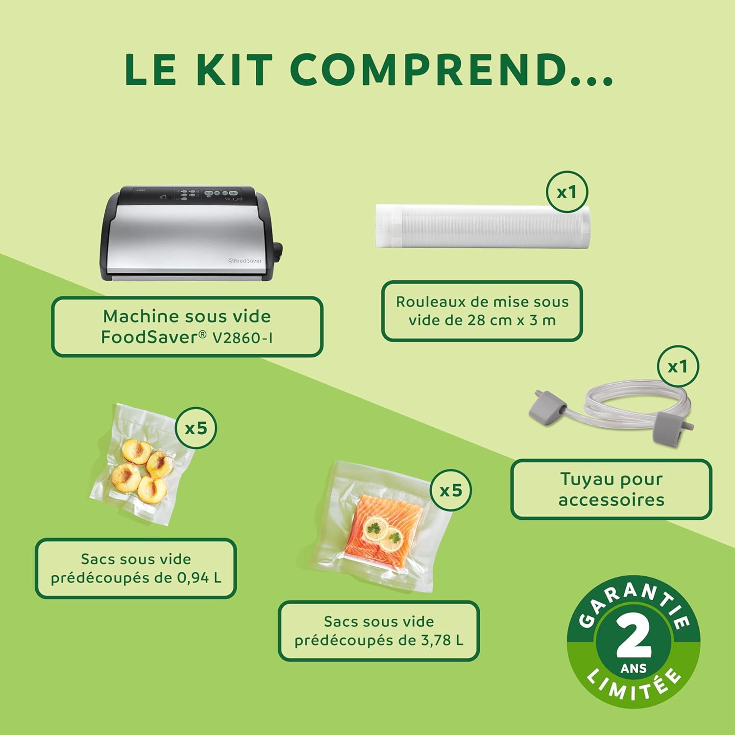 FoodSaver - machine sous vide V2860-I, argent, 3 vitesses, rangement rouleau