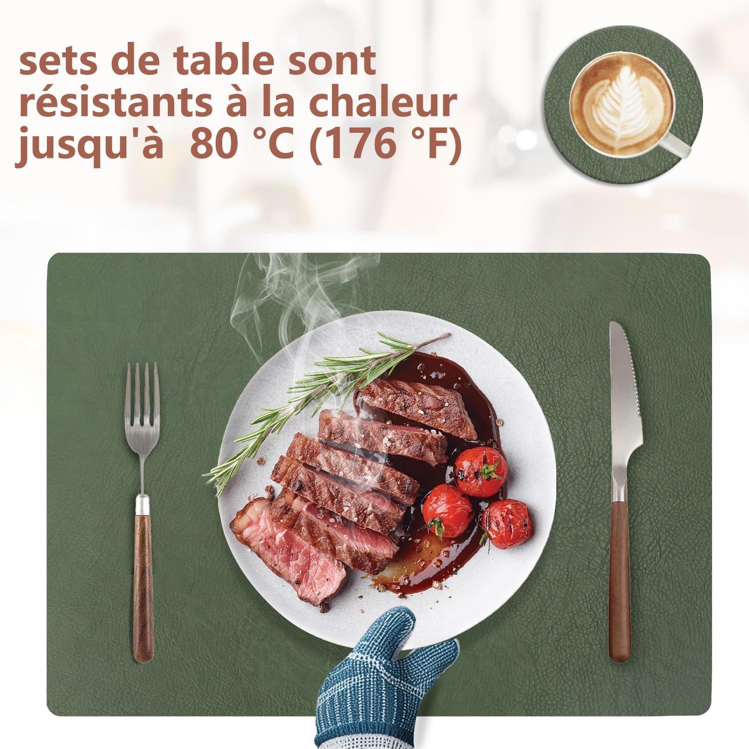 Set de table - cuir PU double face 43x30cm - lavable, antidérapant, lot de 4