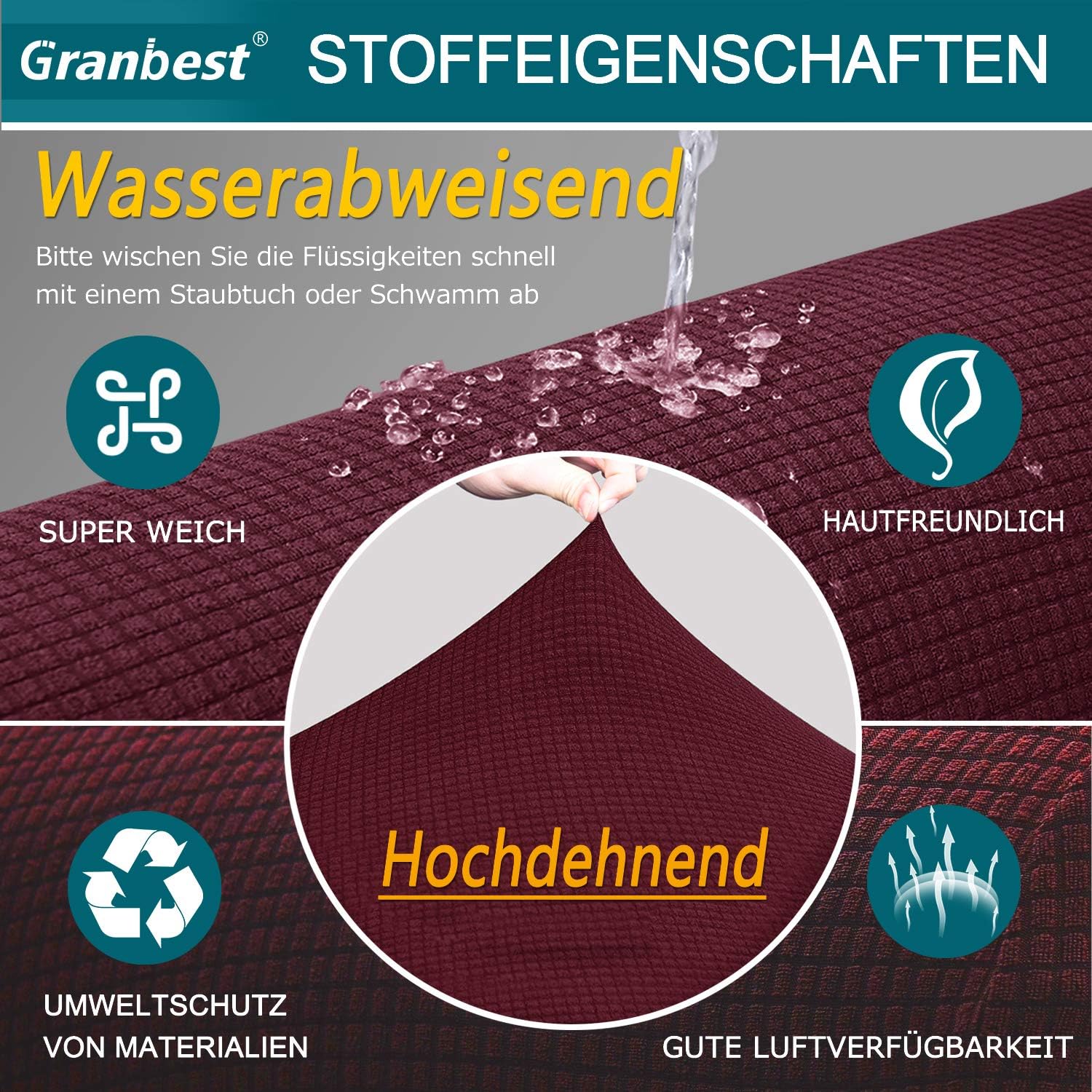 Granbest - housse de canapé imperméable 4 places spandex antidérapant