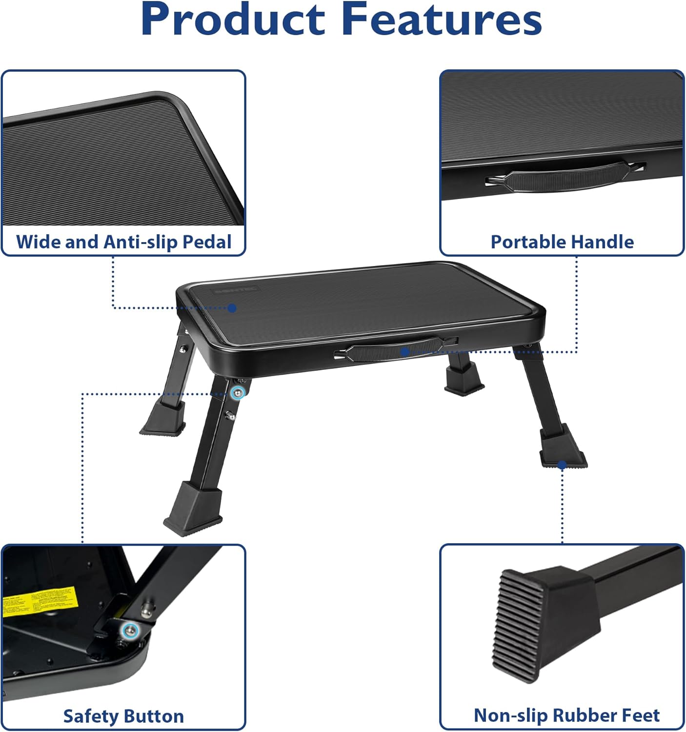 BONTEC - marche pied pliable métal - 150kg - tabouret portable antidérapant