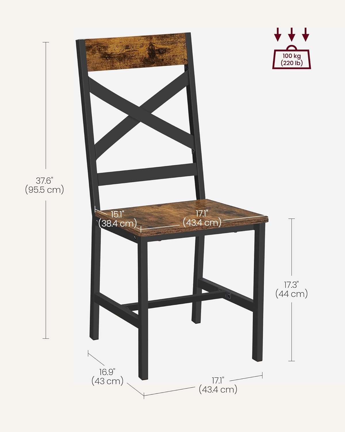 VASAGLE - lot de 2 chaises salle à manger, acier, ergonomiques, LDC094B01