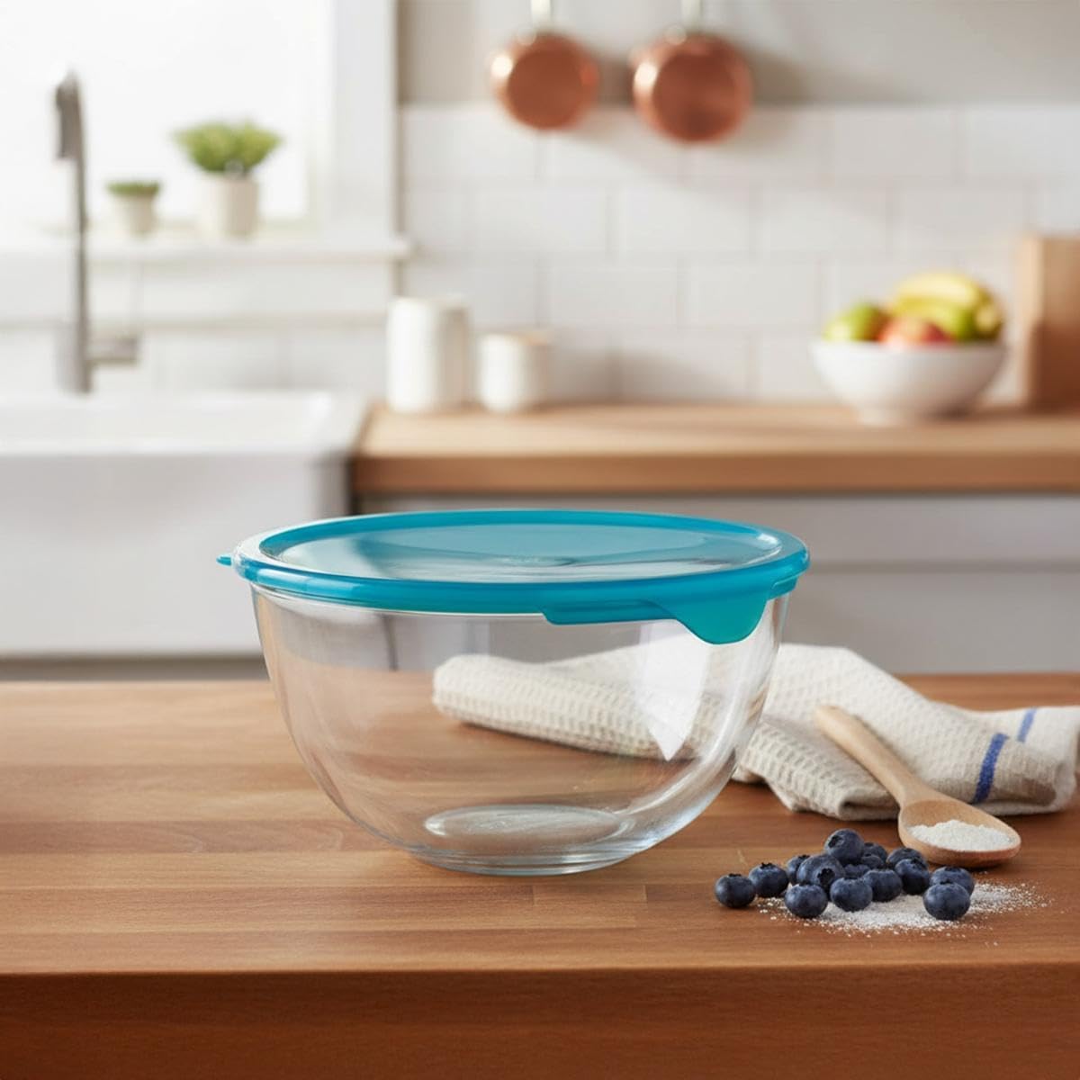 Pyrex - Bol avec couvercle - 2L - verre borosilicate résistant, vert